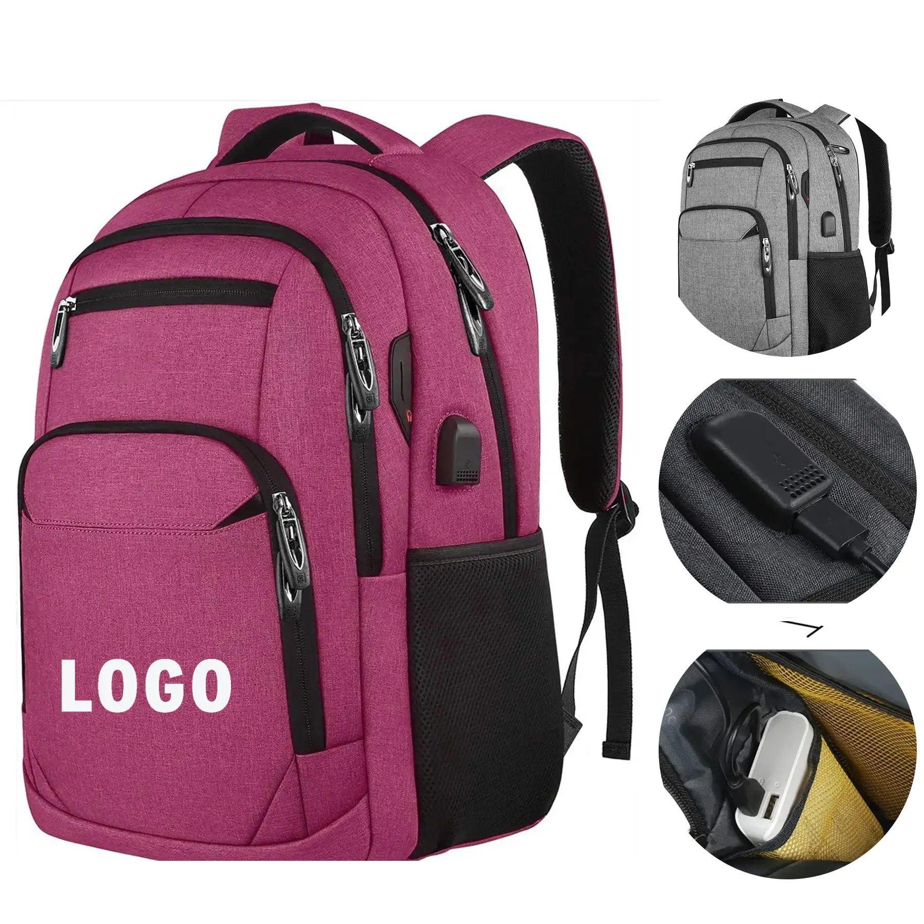 Water Resistant Business Travel Laptop Backpack USB Charging 2