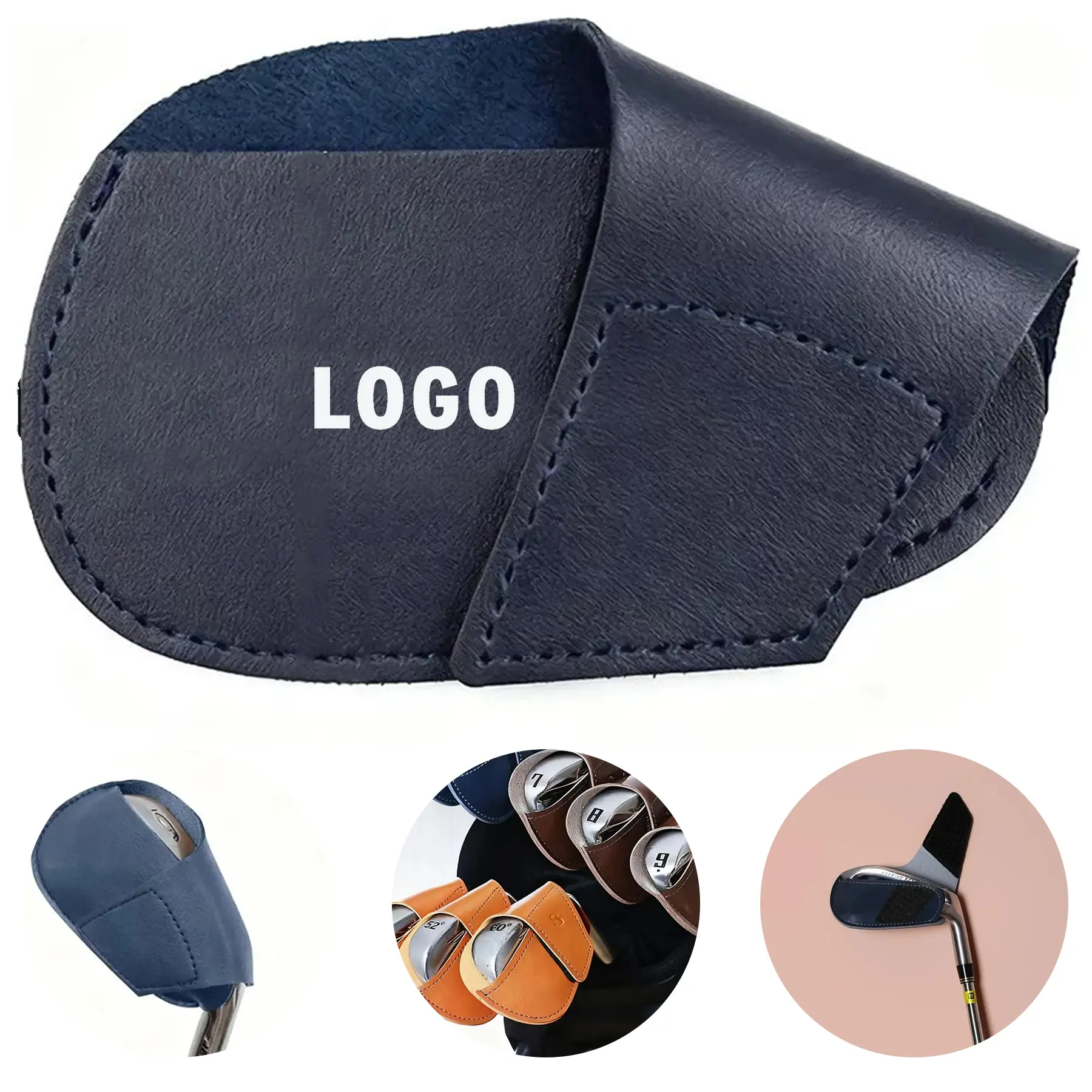 Premium PU Leather Golf Club Head Covers Protective Set 2