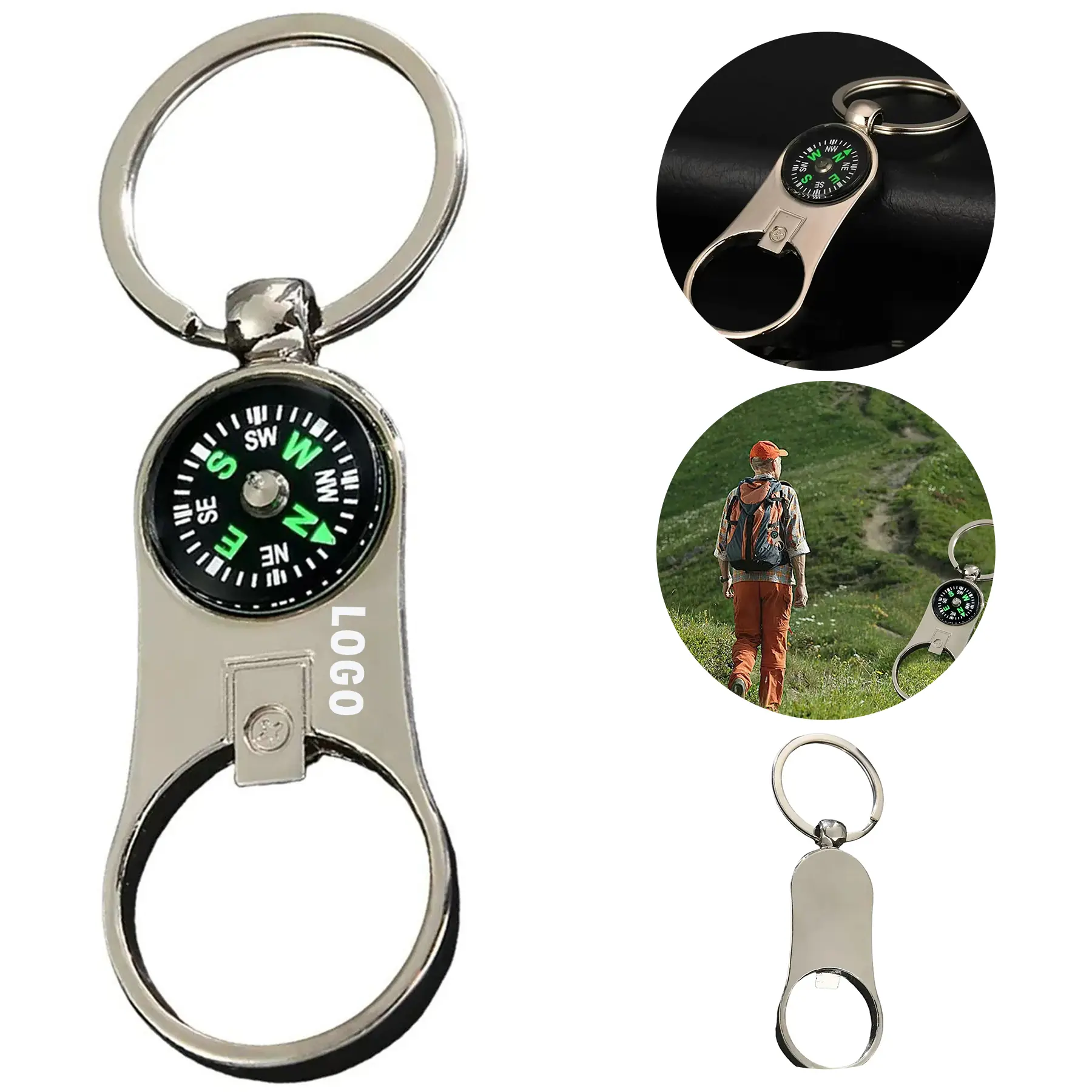 Compact Compass Keychain Custom Logo Option 2