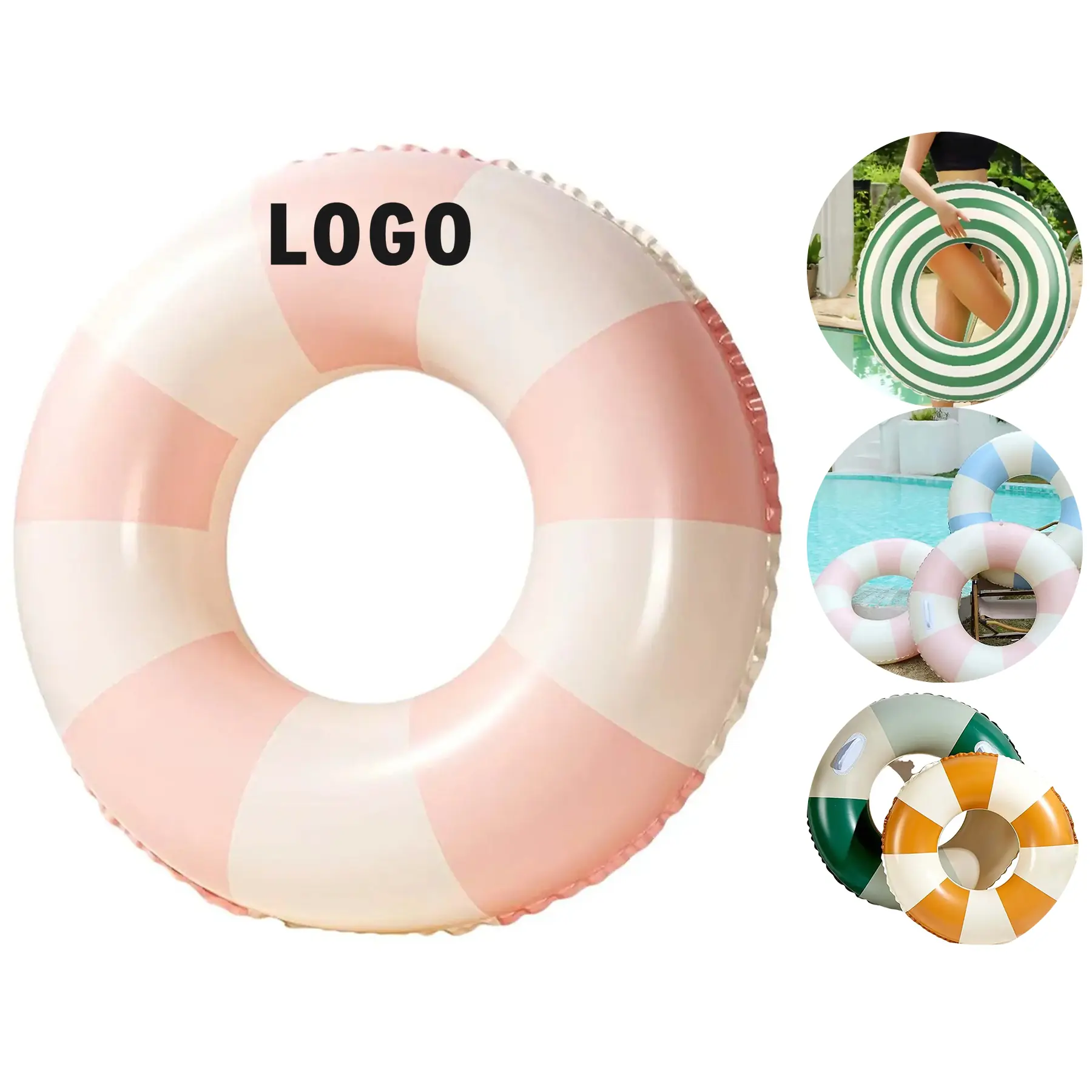 Personalized Inflatable Pool Rings Retro Striped - Custom Logo Swimming Rings for Kids Adults 2