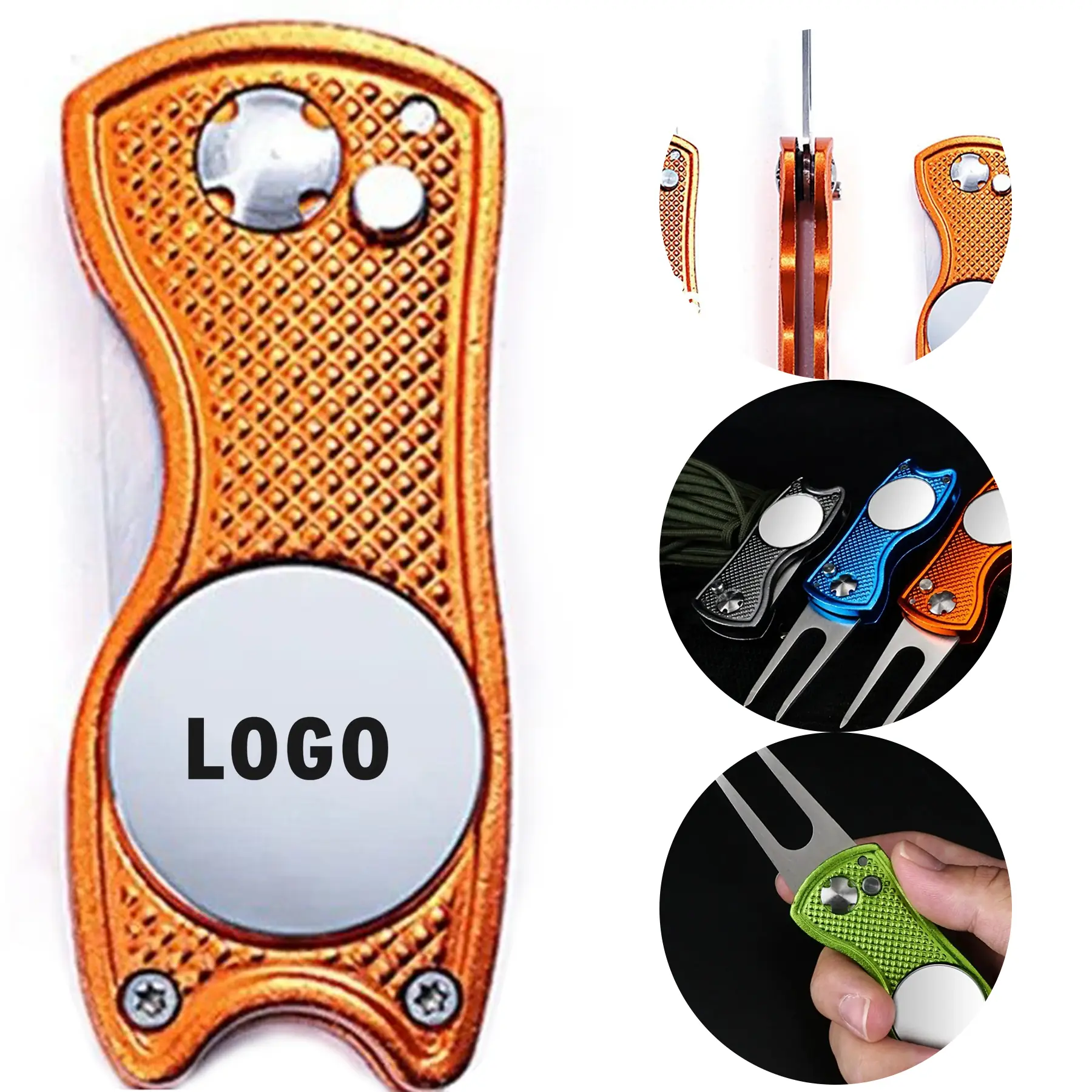 Customizable Foldable Golf Divot Repair Tool with Magnetic Ball Marker 2