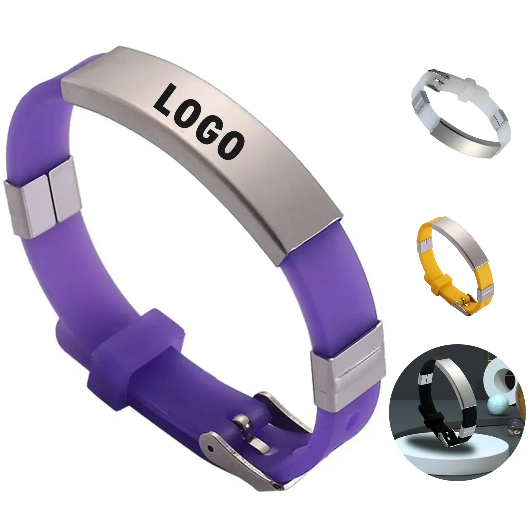 Personalized Silicone Wristband Steel Tag Bracelet 2