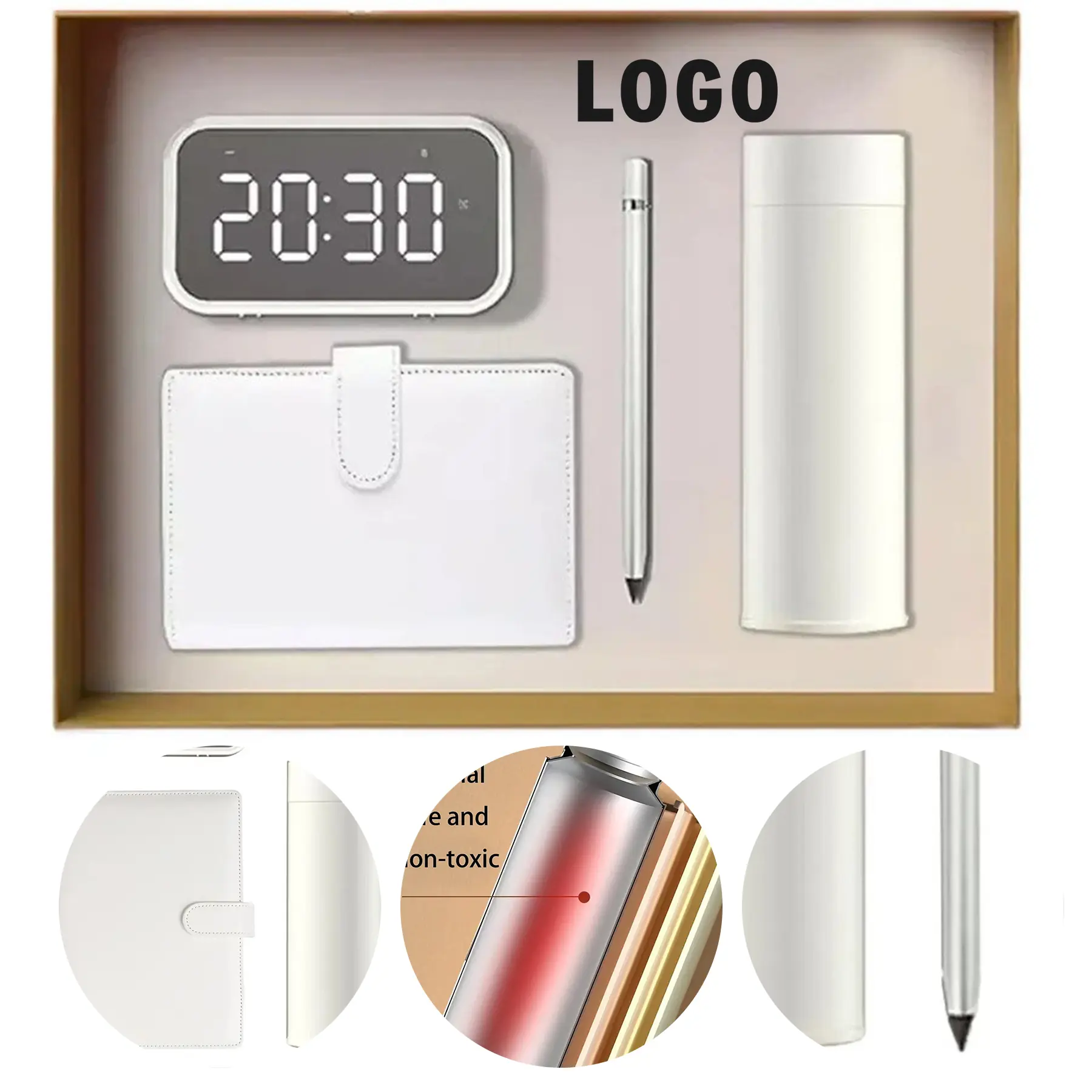 Executive Gift Bundle Notebook Tumbler Pen Bluetooth Speaker Clock 2