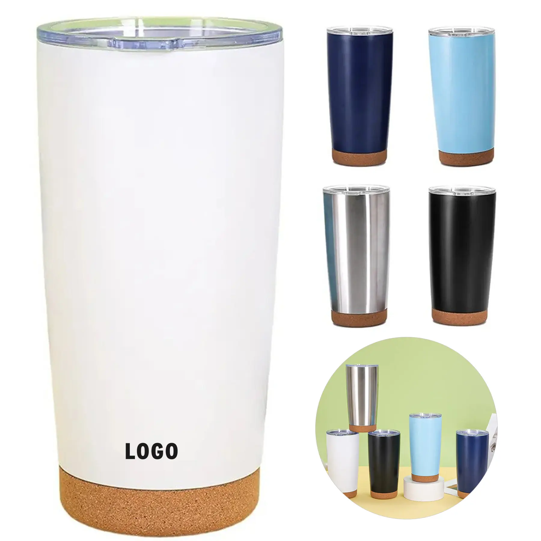 20 oz Stainless Steel Tumbler Double Wall Insulated Cork Base Sliding Lid 2