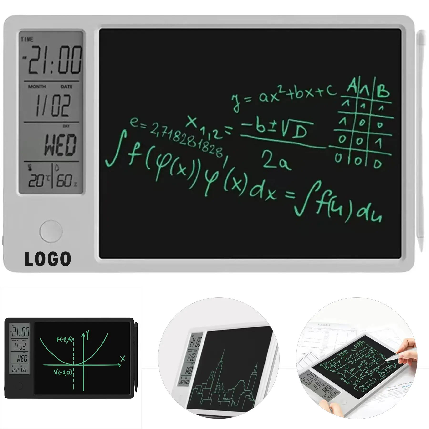 LCD Writing Tablet Calendar Clock Temperature Humidity Monitor 2