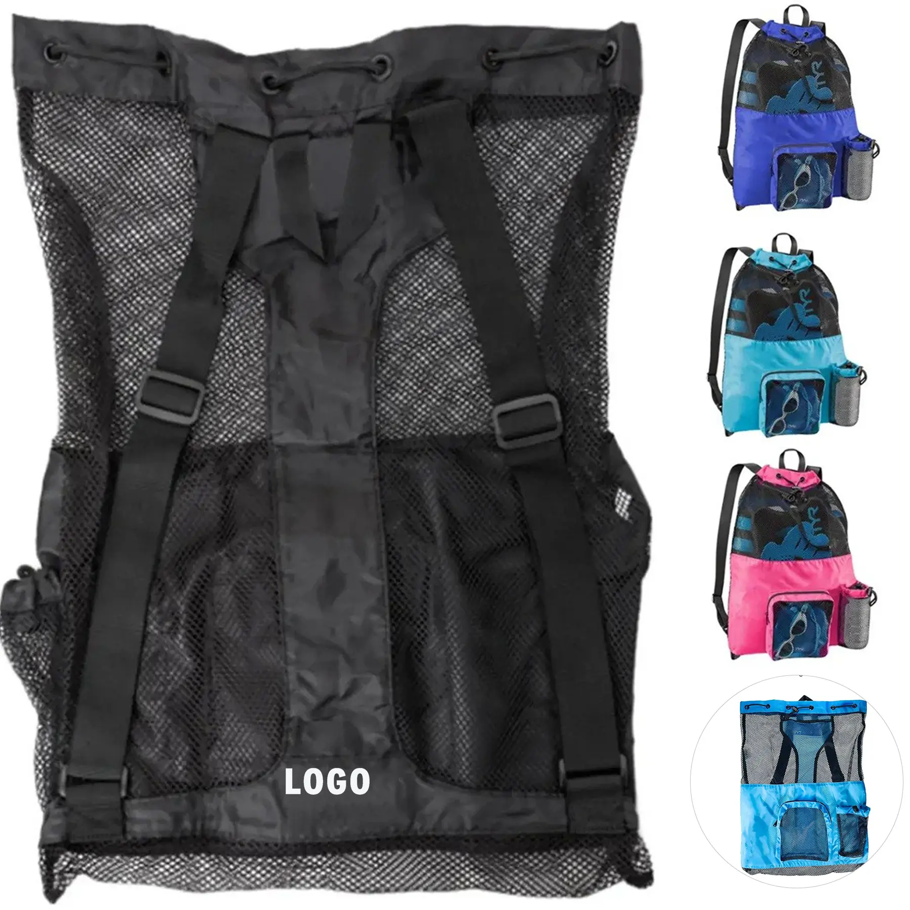 Ventilated Mesh Drawstring Backpack Front Pocket Beach Gym 2