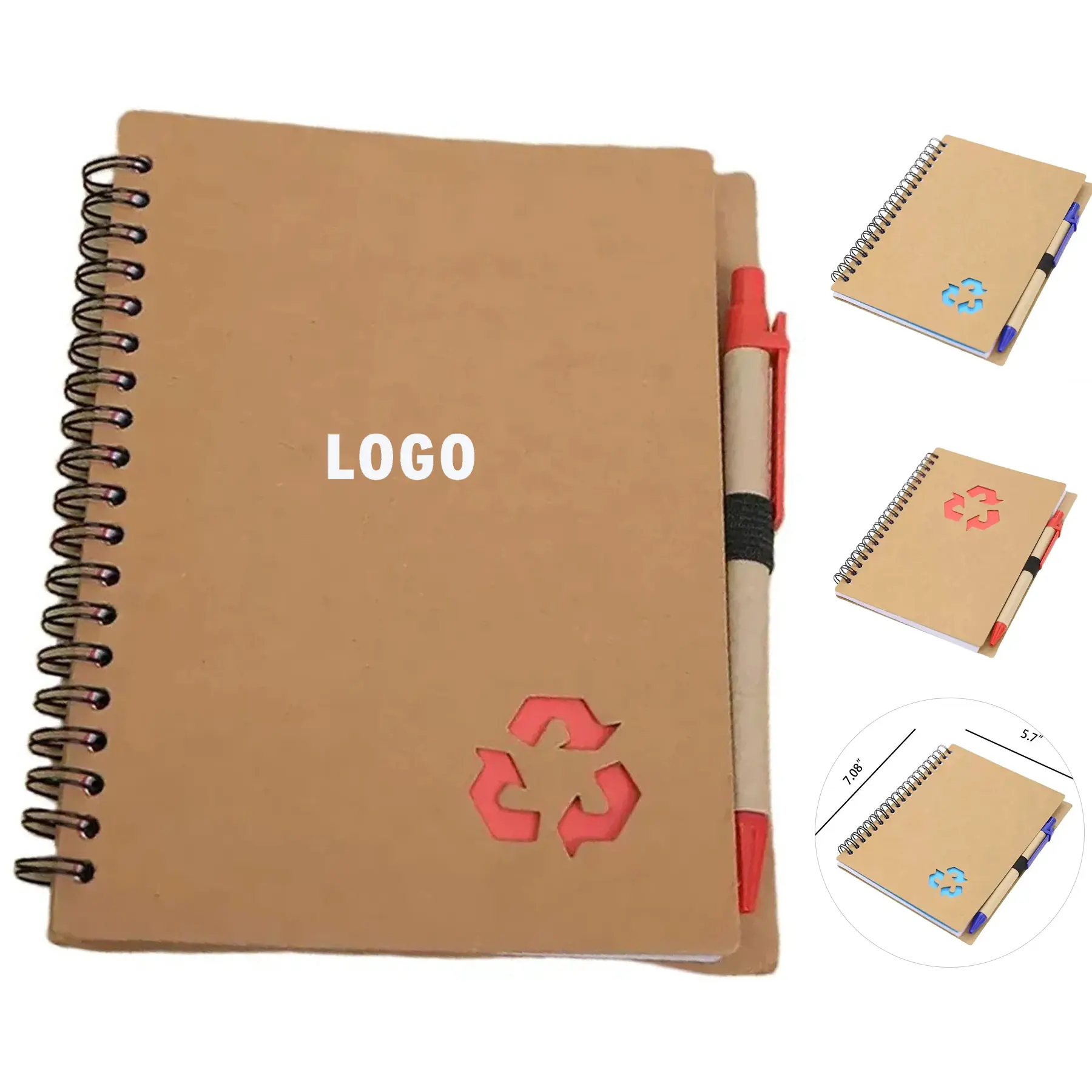 Eco Recycled Kraft Spiral Notebook Pen Included 2