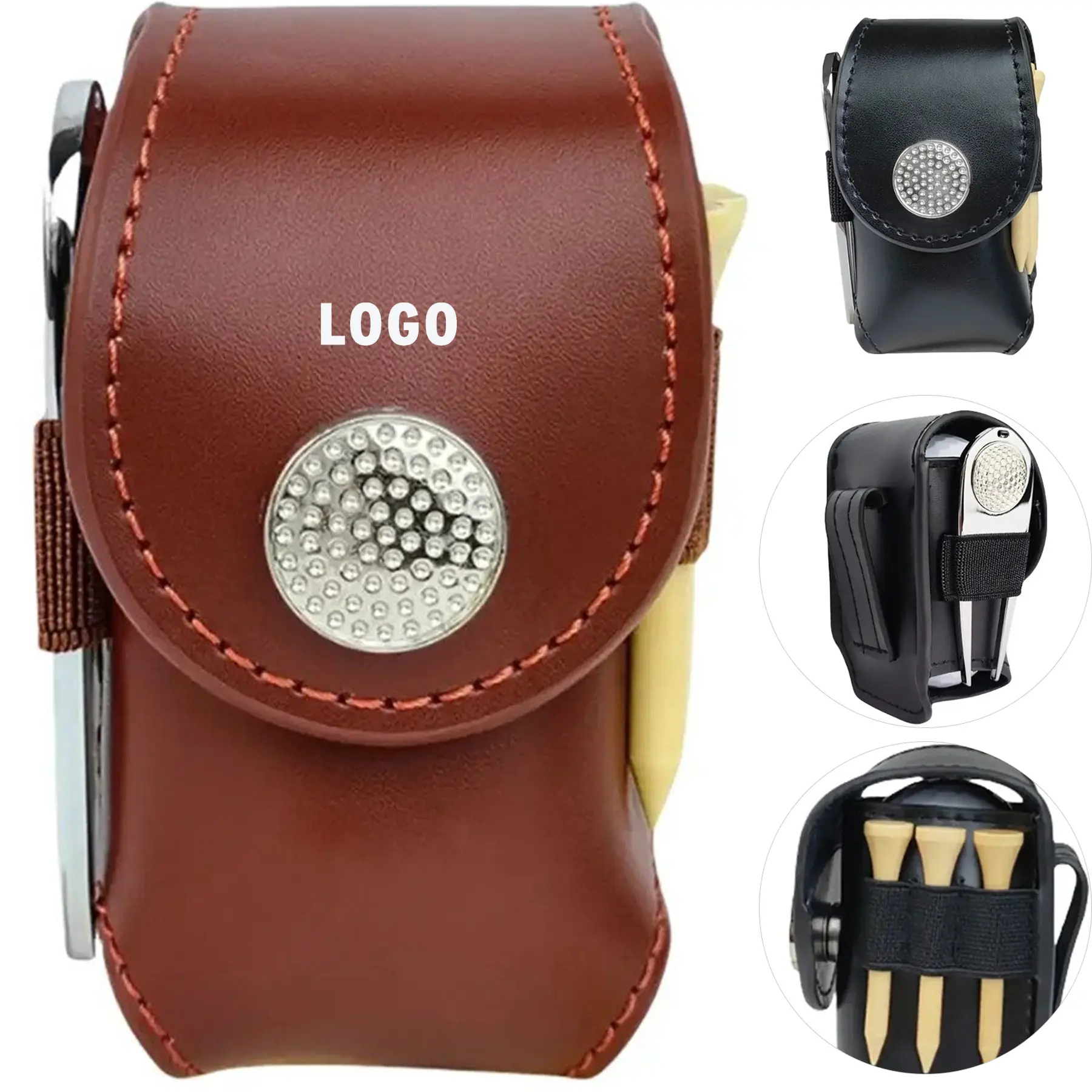 Compact Leather Golf Ball Holder with Belt Clip 2