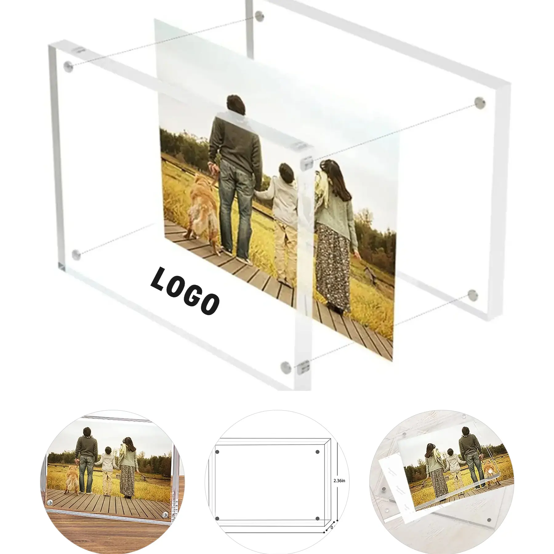 Magnetic Clear Acrylic Photo Frame for Wall Display, Modern Plexiglass Design 2