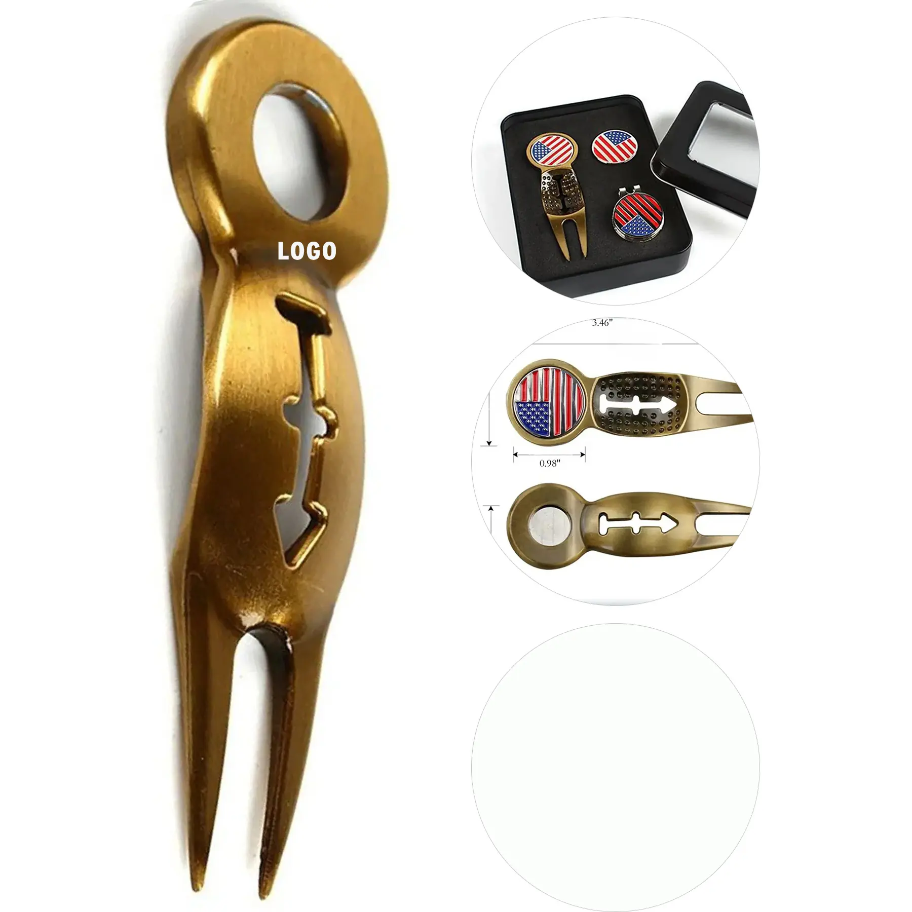 Personalized Engraved Gold Golf Divot Tool Ball Marker Gift Set 2
