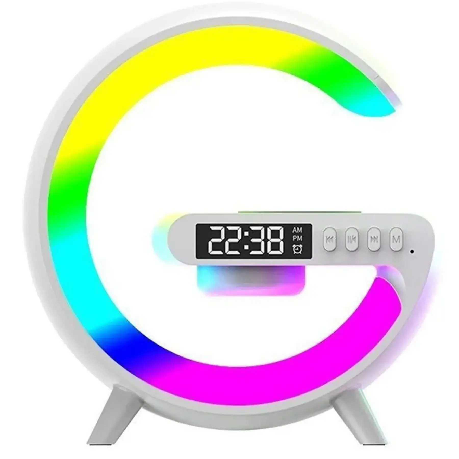 G Shape Bluetooth Speaker Wireless Charger Alarm Clock LED Night Light
