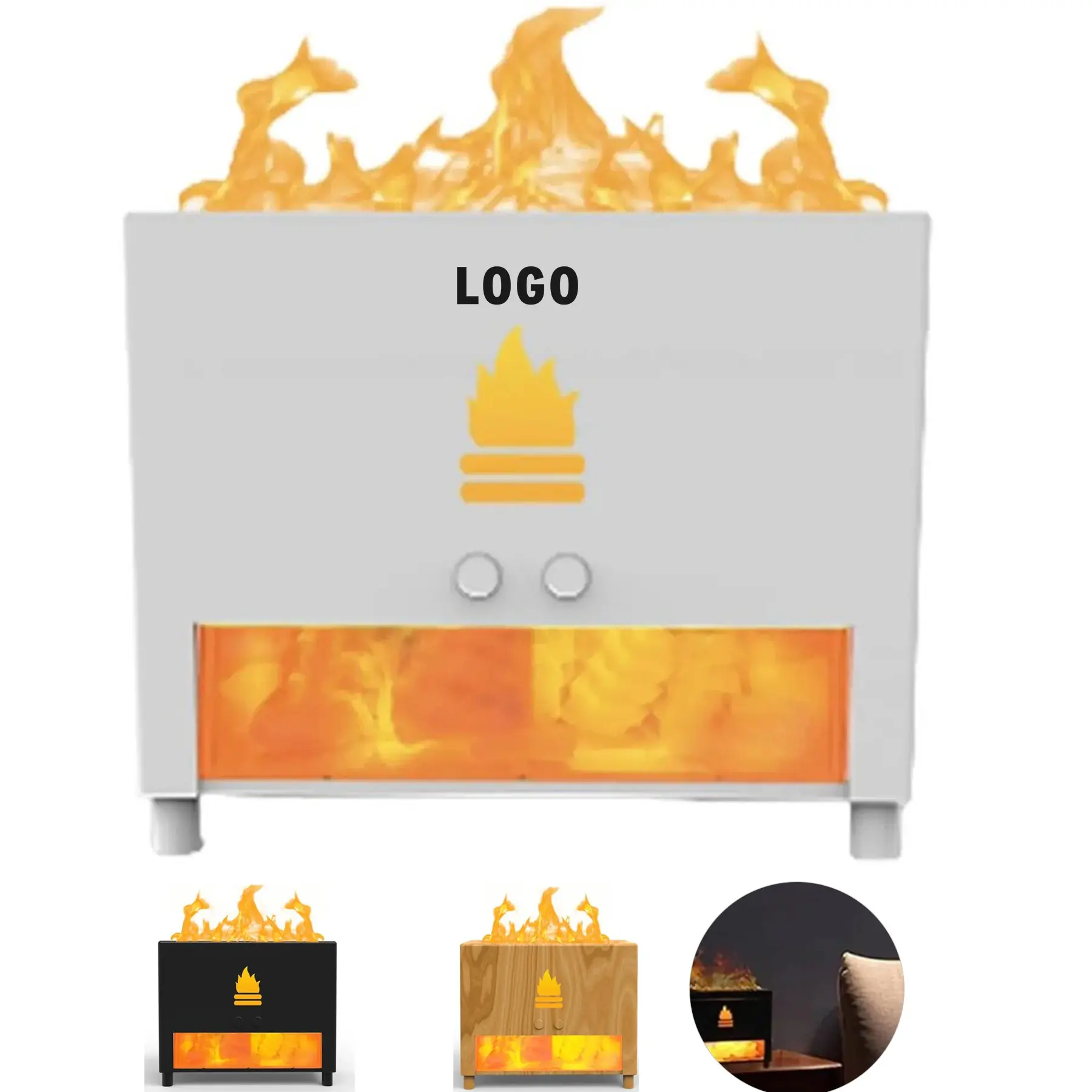 Wall Mount Wood Grain Fireplace Humidifier LED Flame Aromatherapy Diffuser 2
