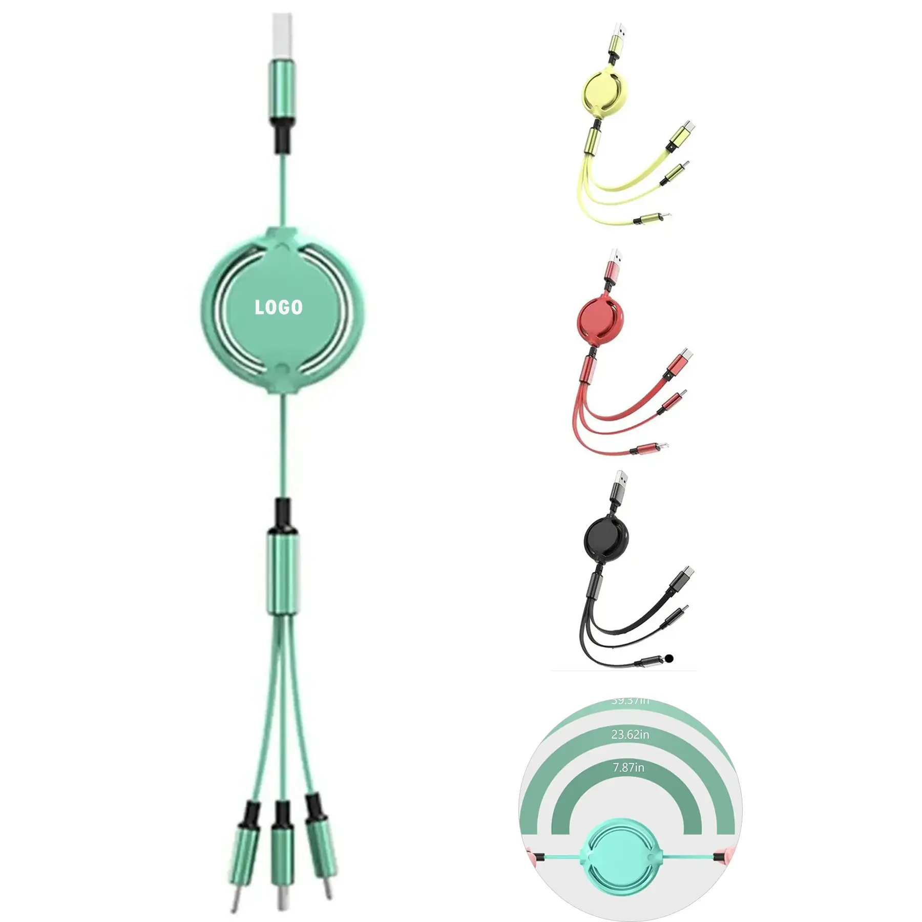 Triple Connector Retractable Charging Cable Universal Smartphones Tablets 2