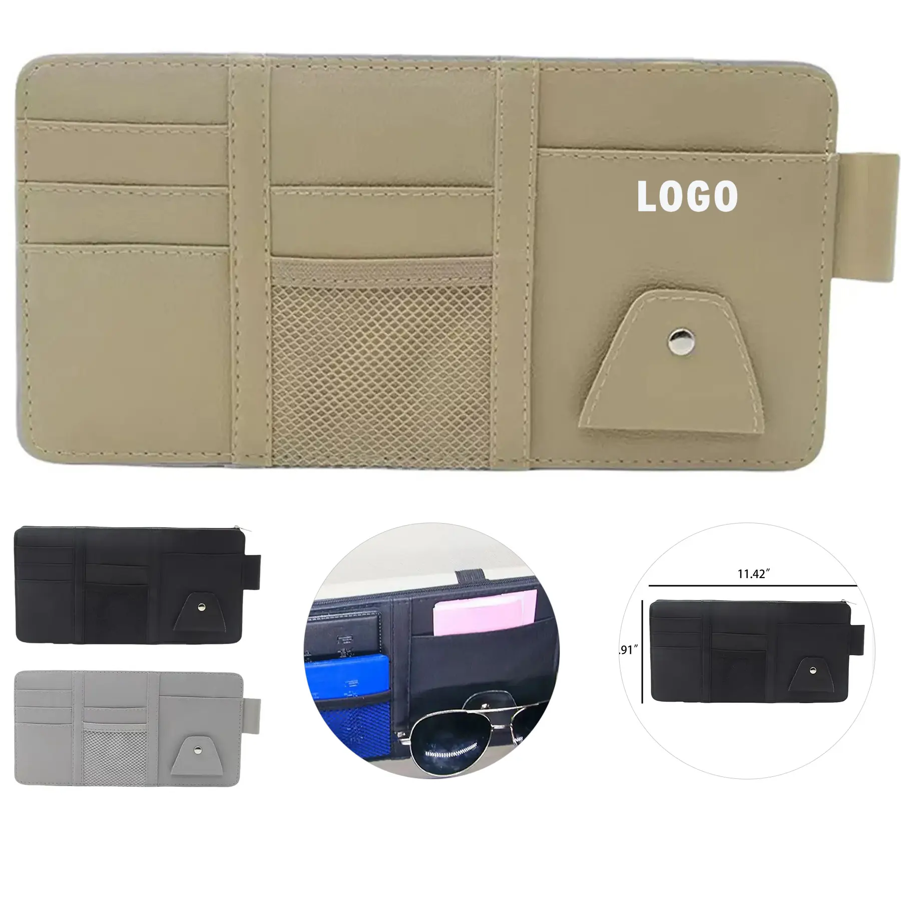 Custom Auto Sun Visor Organizer with Card Holders & Eyewear Clip 2