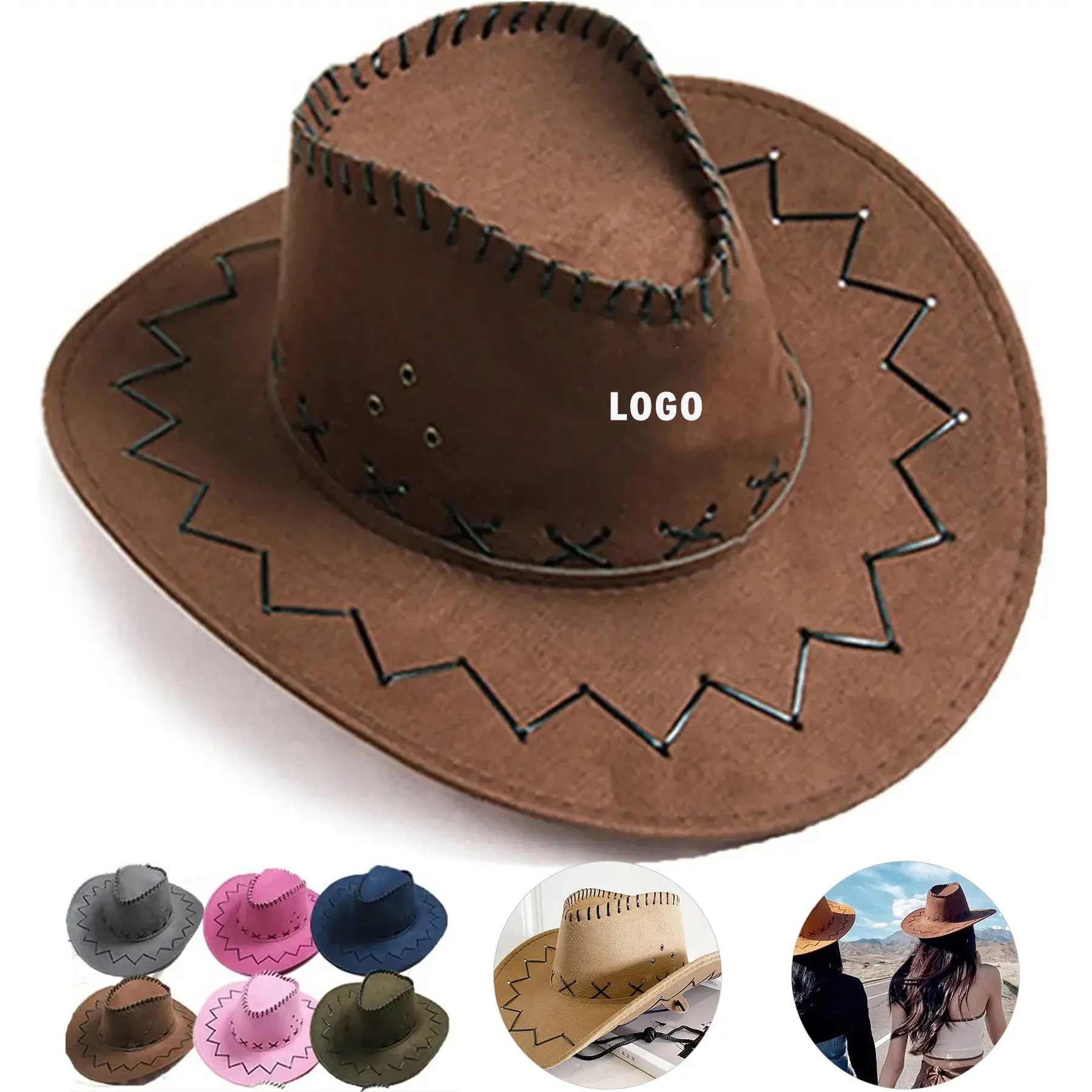 Classic Western PU Leather Cowboy Hat Adjustable Brim Sun Protection 2