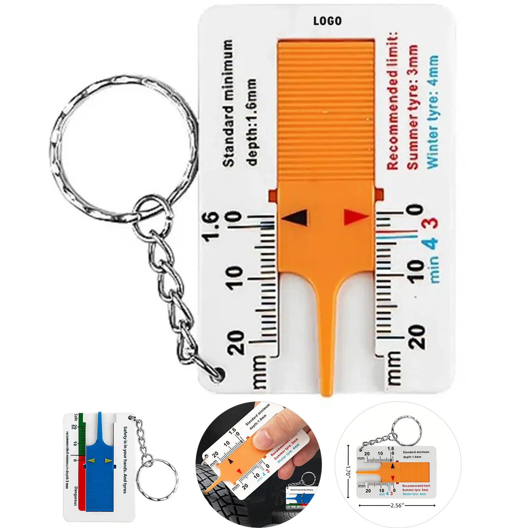 Compact Tire Tread Depth Gauge Keychain Car Truck SUV 2