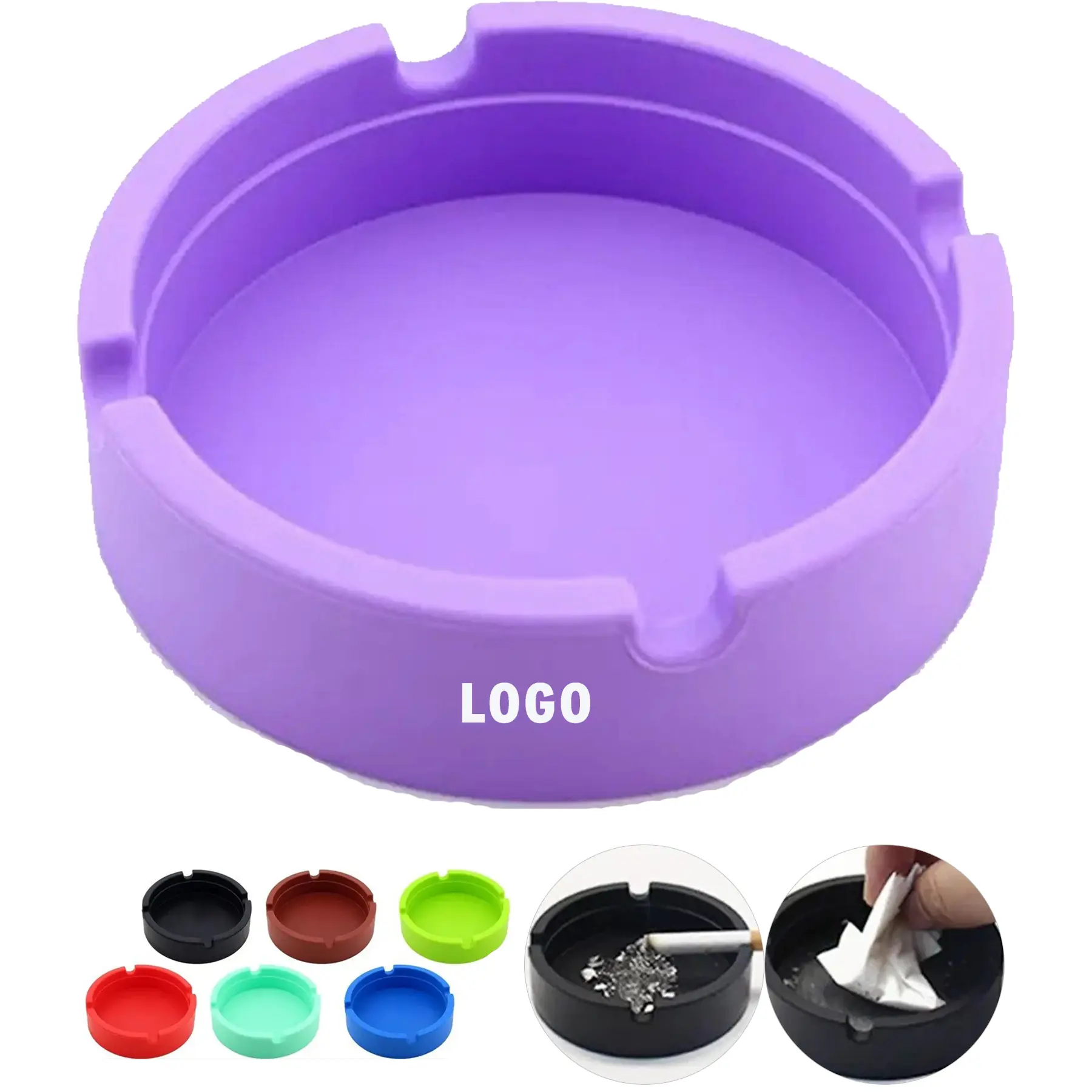 Flexible Silicone Ashtray Round Non Slip Easy Clean 2
