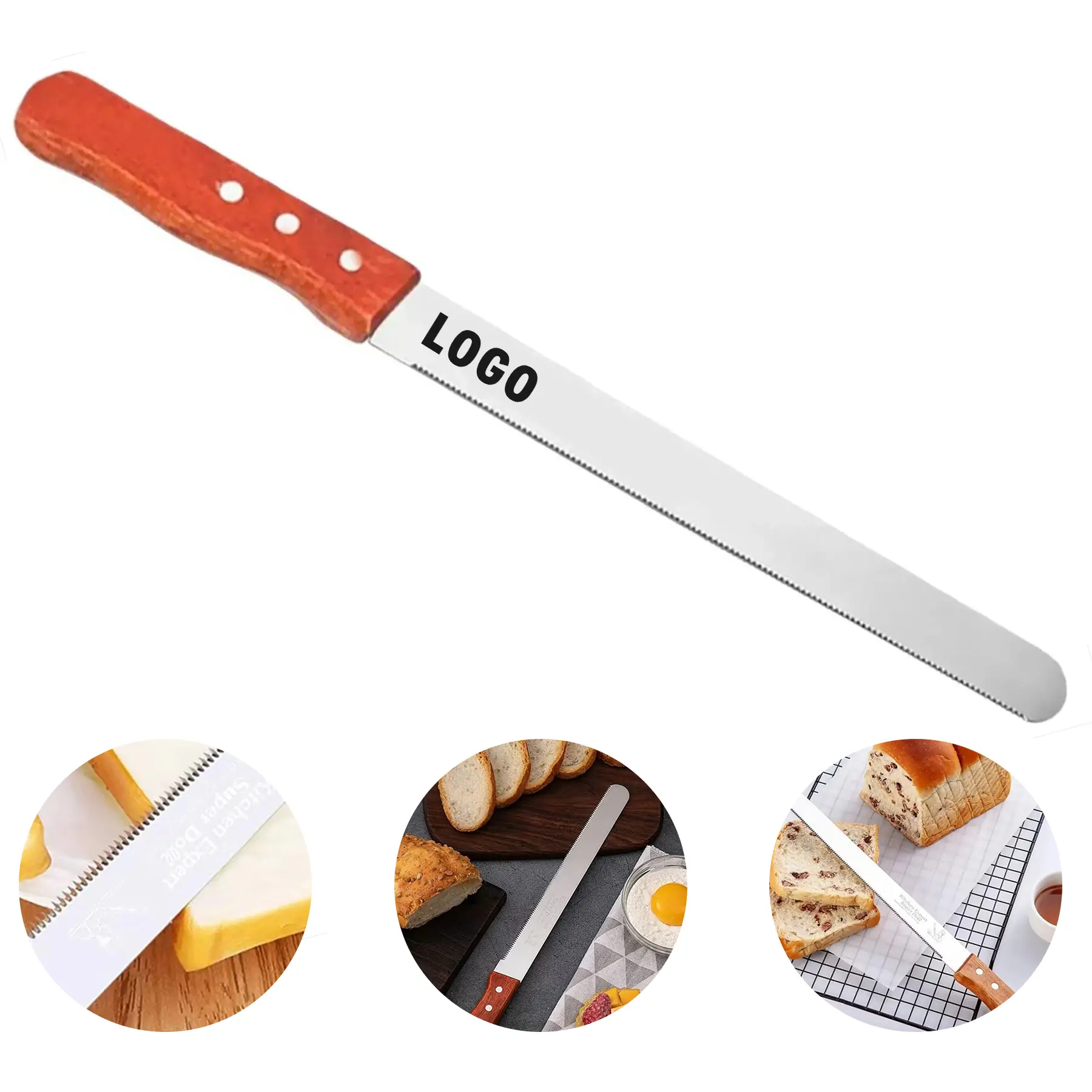 Stainless Steel Serrated Bread Knife Ergonomic Wooden Handle for Pastries 2