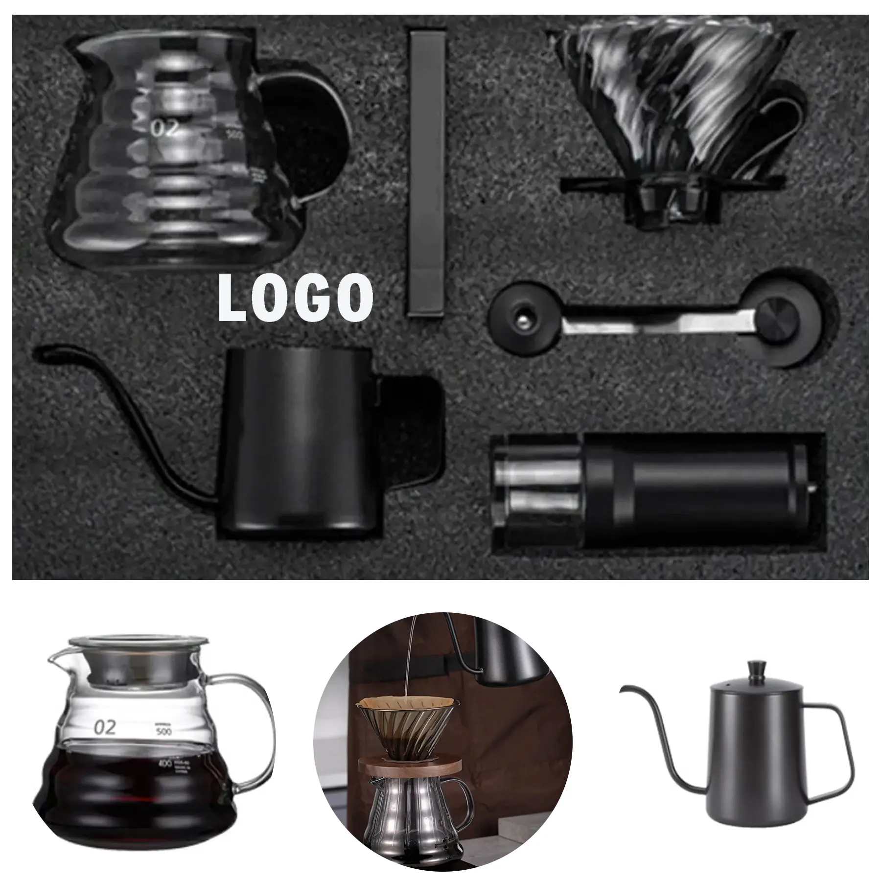 Premium Pour Over Coffee Gift Set Ceramic Grinder Filter Papers 2