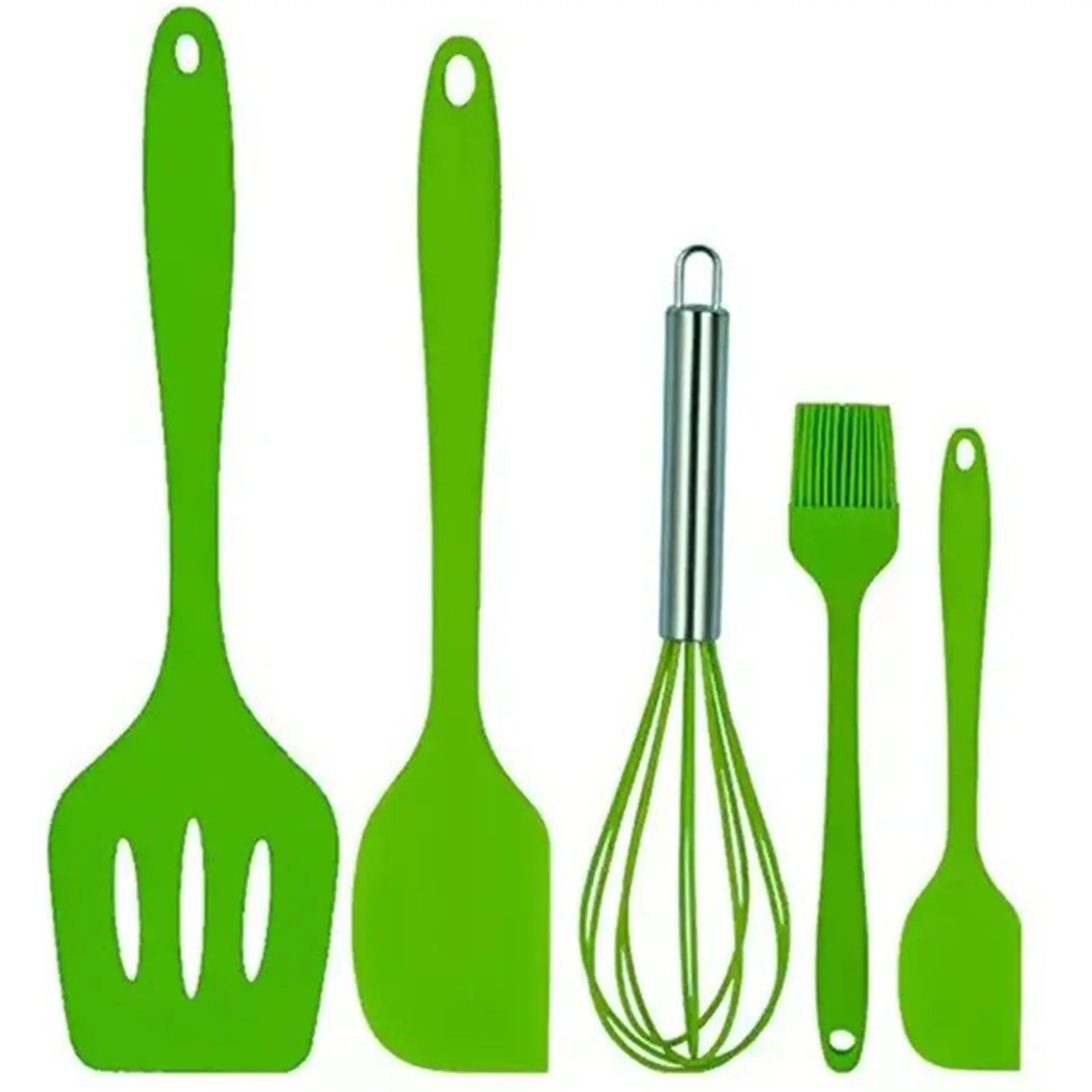 5 Piece Silicone Baking Utensil Set Spatula Turner Scraper Basting Brush Whisk