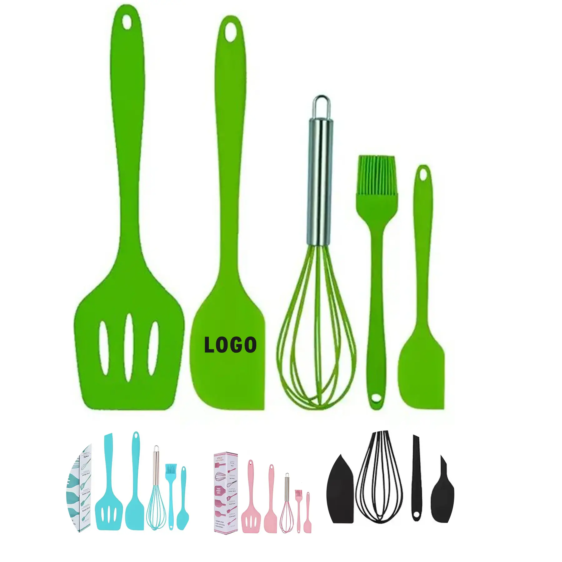 5 Piece Silicone Baking Utensil Set Spatula Turner Scraper Basting Brush Whisk 2