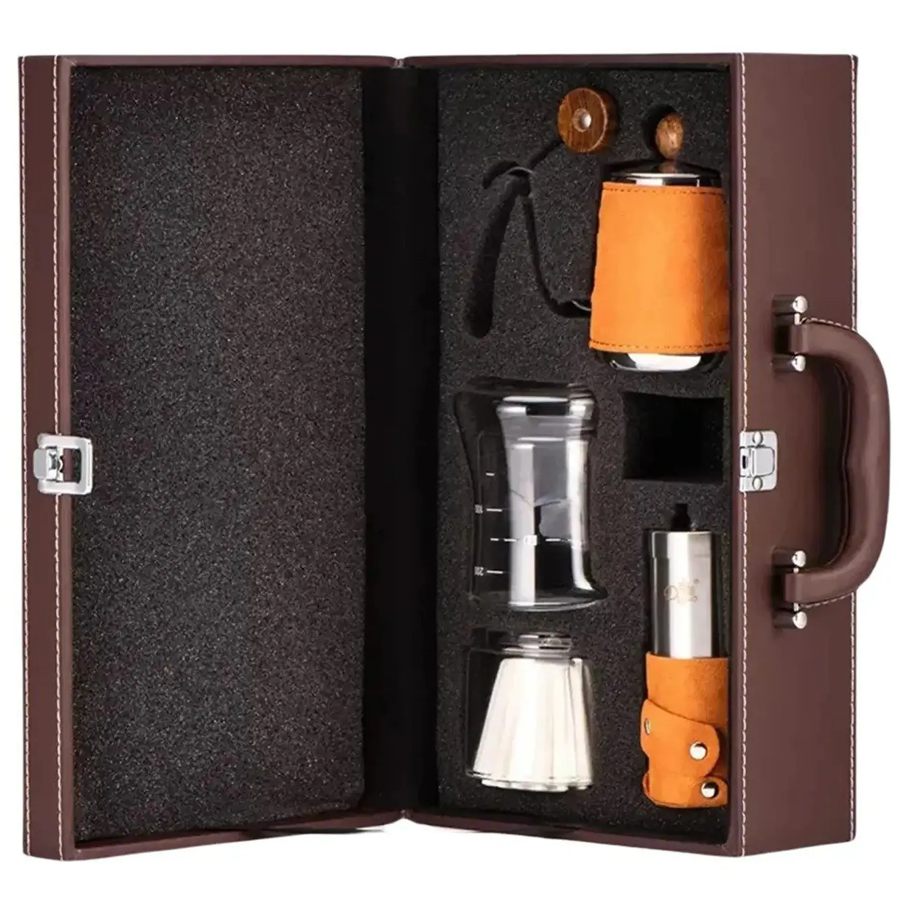 Artisan Leather Pour Over Coffee Gift Collection Carrying Case Kettle Grinder Filter Set