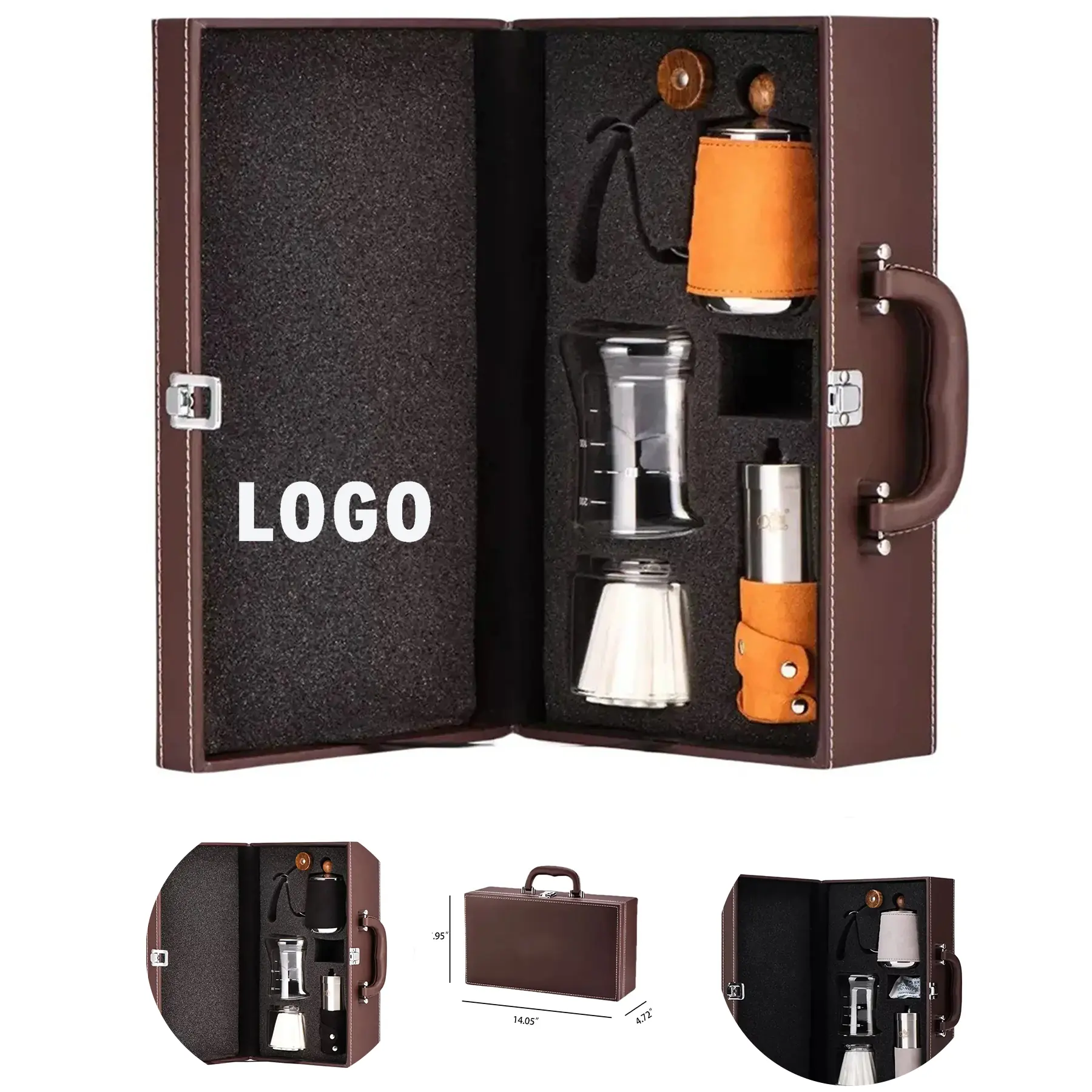 Artisan Leather Pour Over Coffee Gift Collection Carrying Case Kettle Grinder Filter Set 2