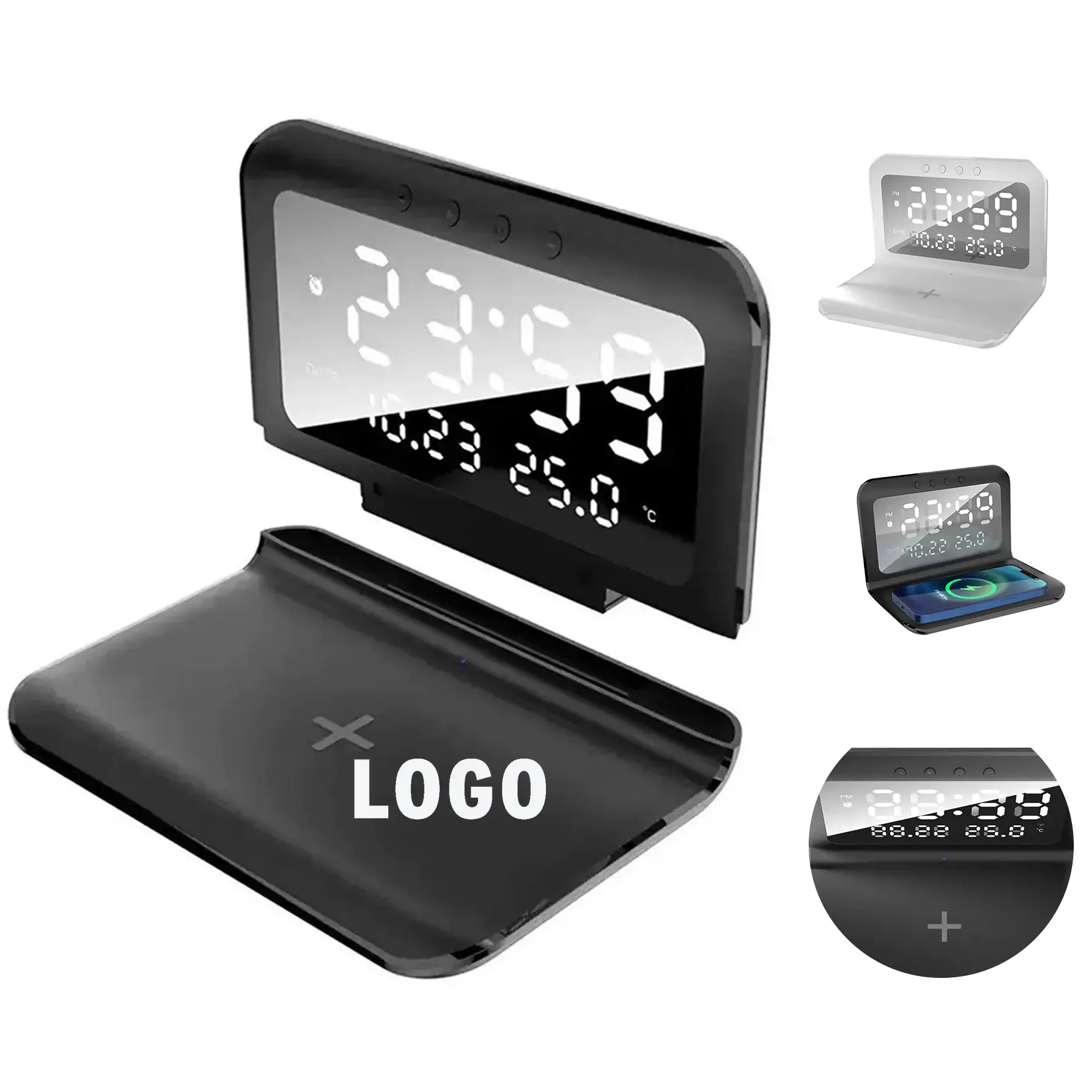 LED Temperature Display Smart Clock Wireless Charging Pad Tabletop Alarm 2