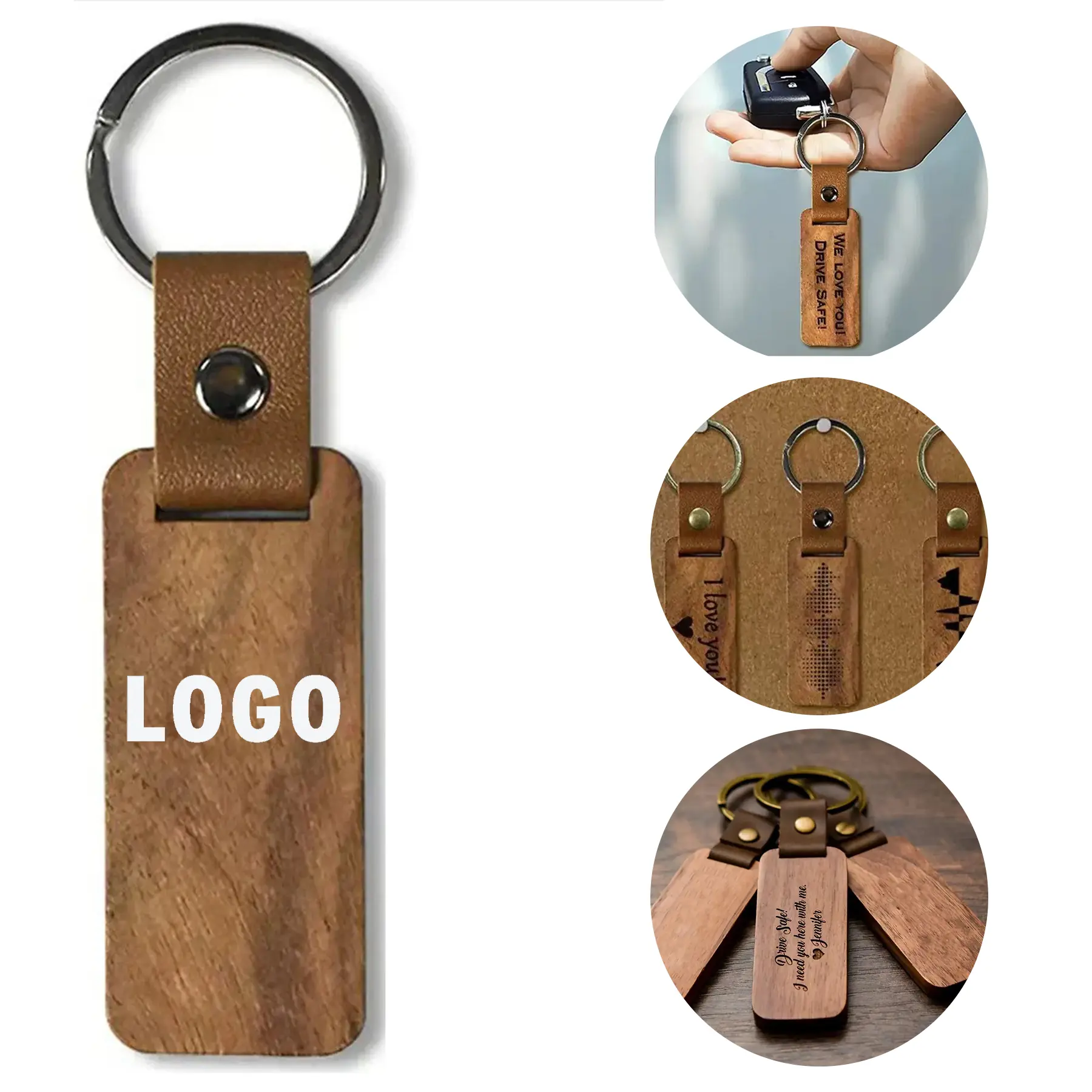 Personalized Wood Keychain Engraved Name Tag Custom Gift 2