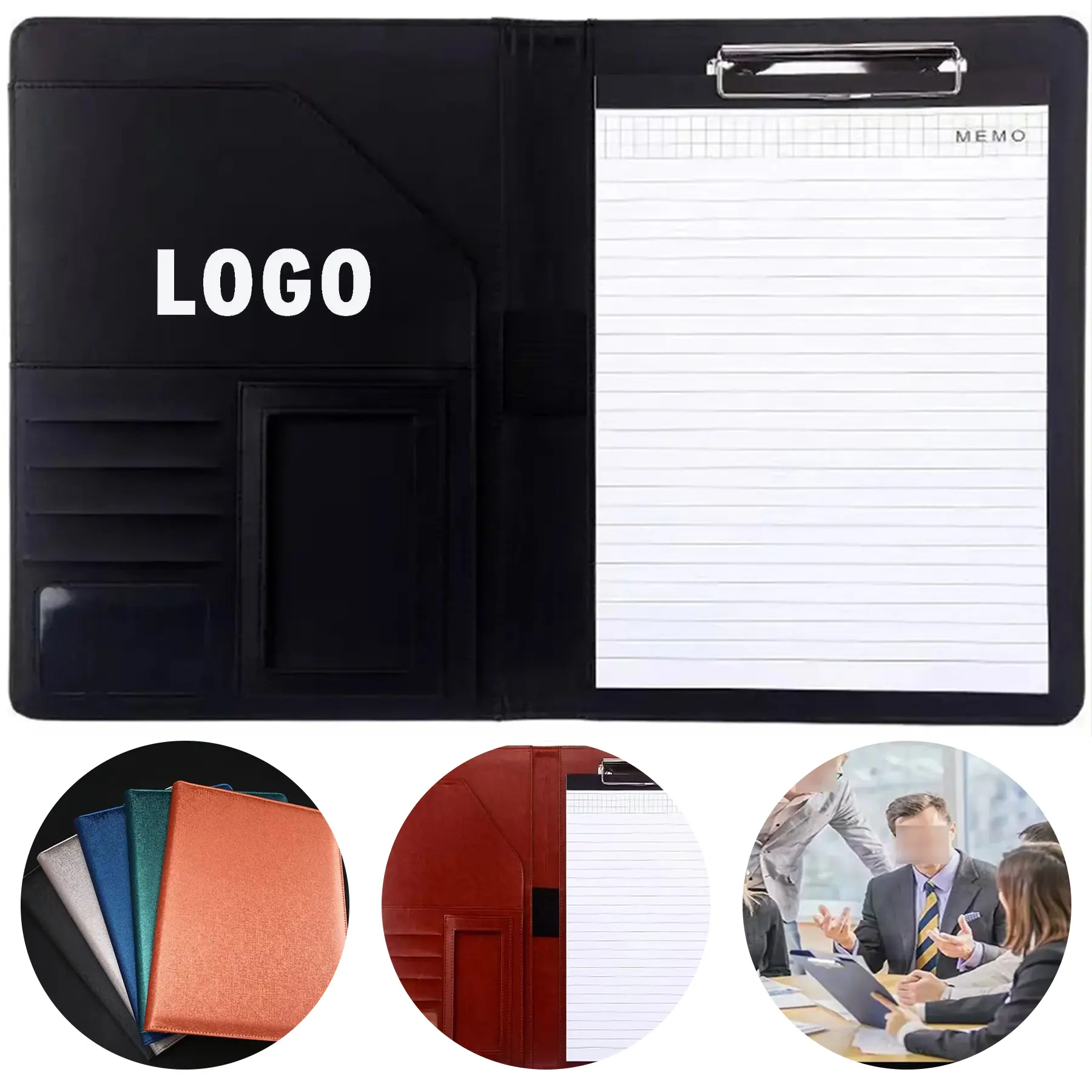 Faux Leather Executive Folder Multiple Card Slots Pen Loop ID Window 2