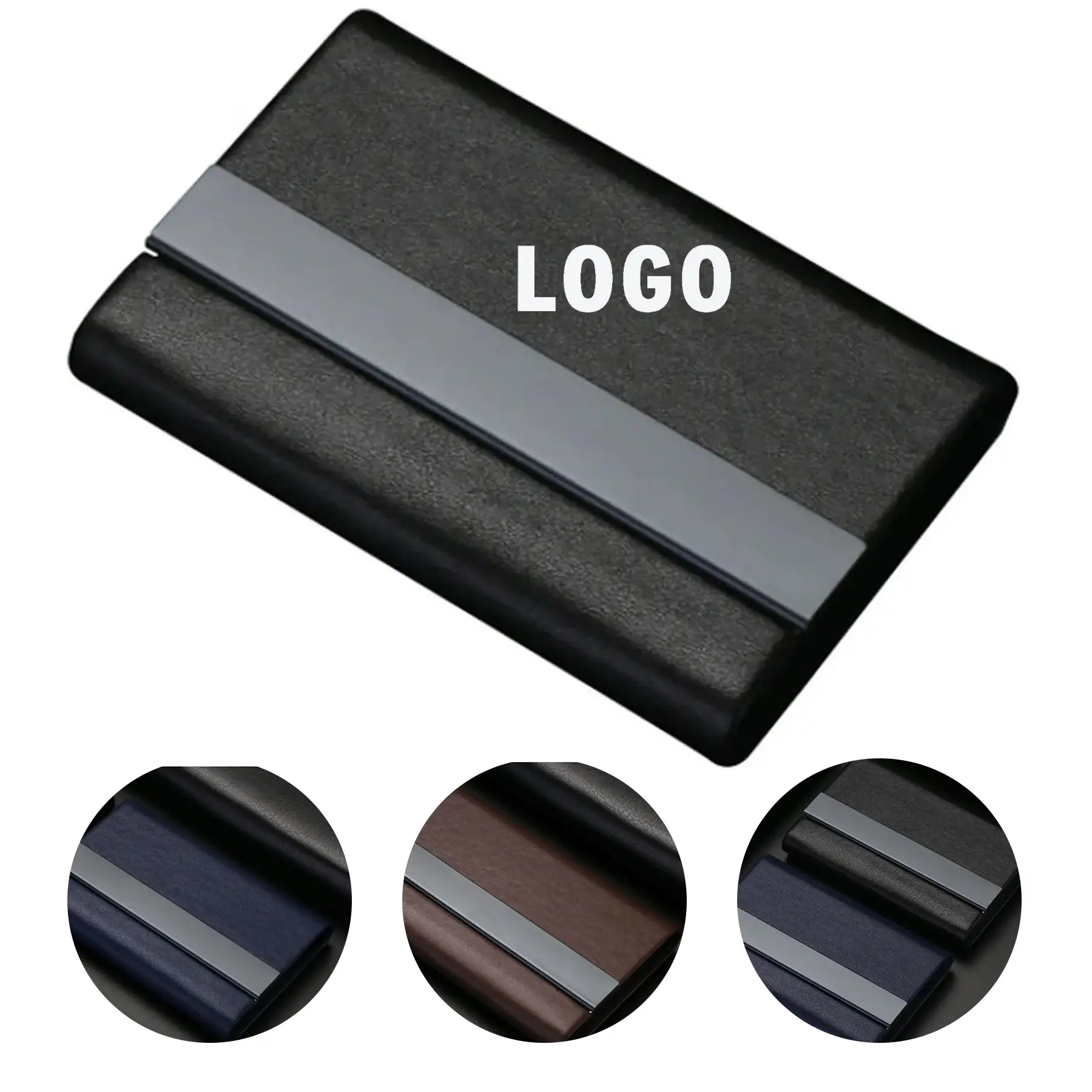 Stainless Steel Wood Grain Business Card Holder 2