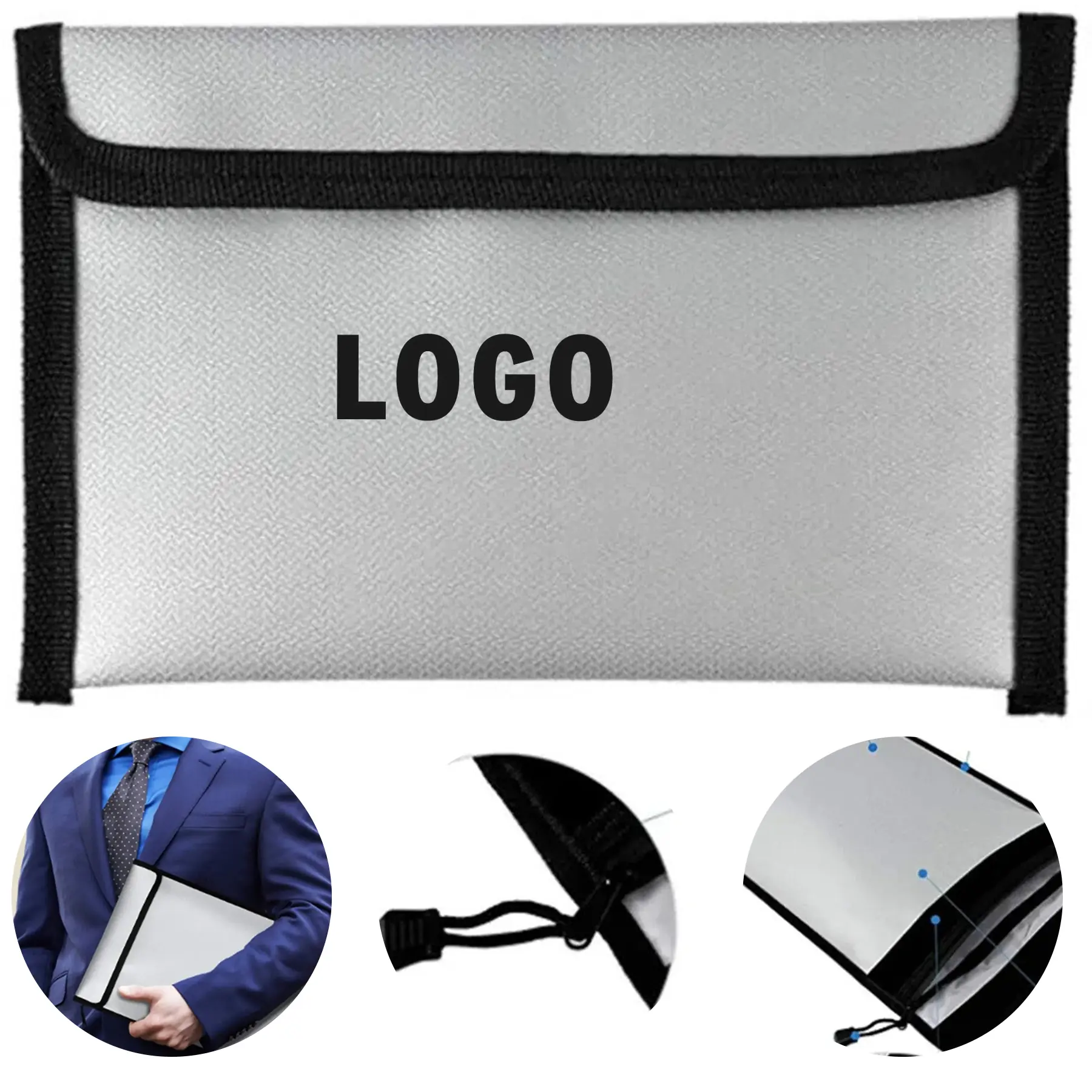 Fireproof Waterproof Document Bag Secure Flap Zipper Closure 2