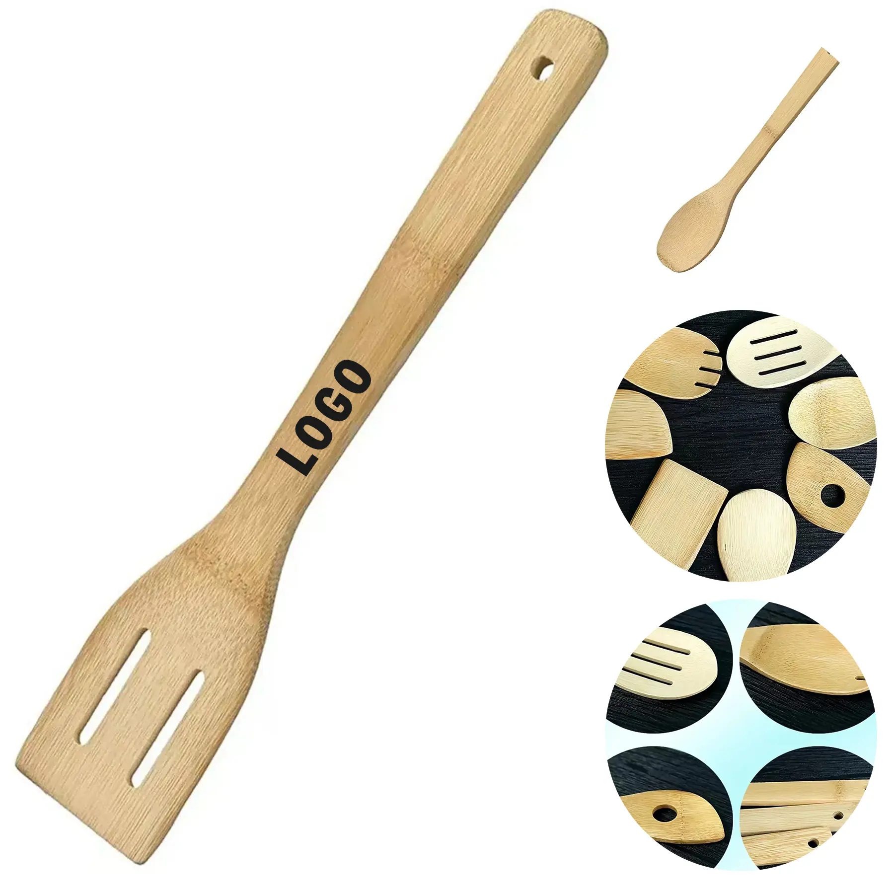Sustainable Bamboo Kitchen Utensil Set Spatulas Spoons Mixing Serving Eco Friendly Cooking Tools 2