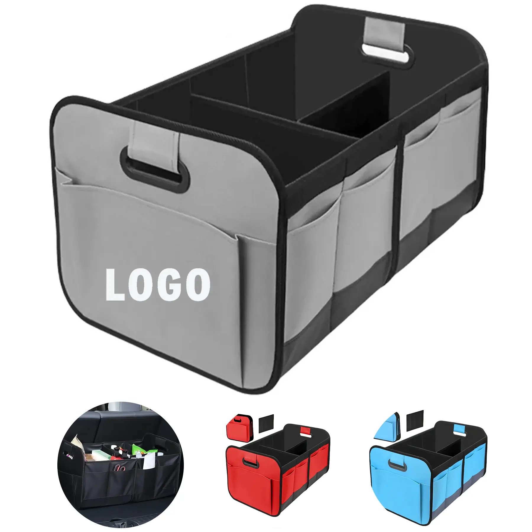 Heavy Duty Collapsible Car Trunk Organizer with Multiple Compartments and Pockets 2