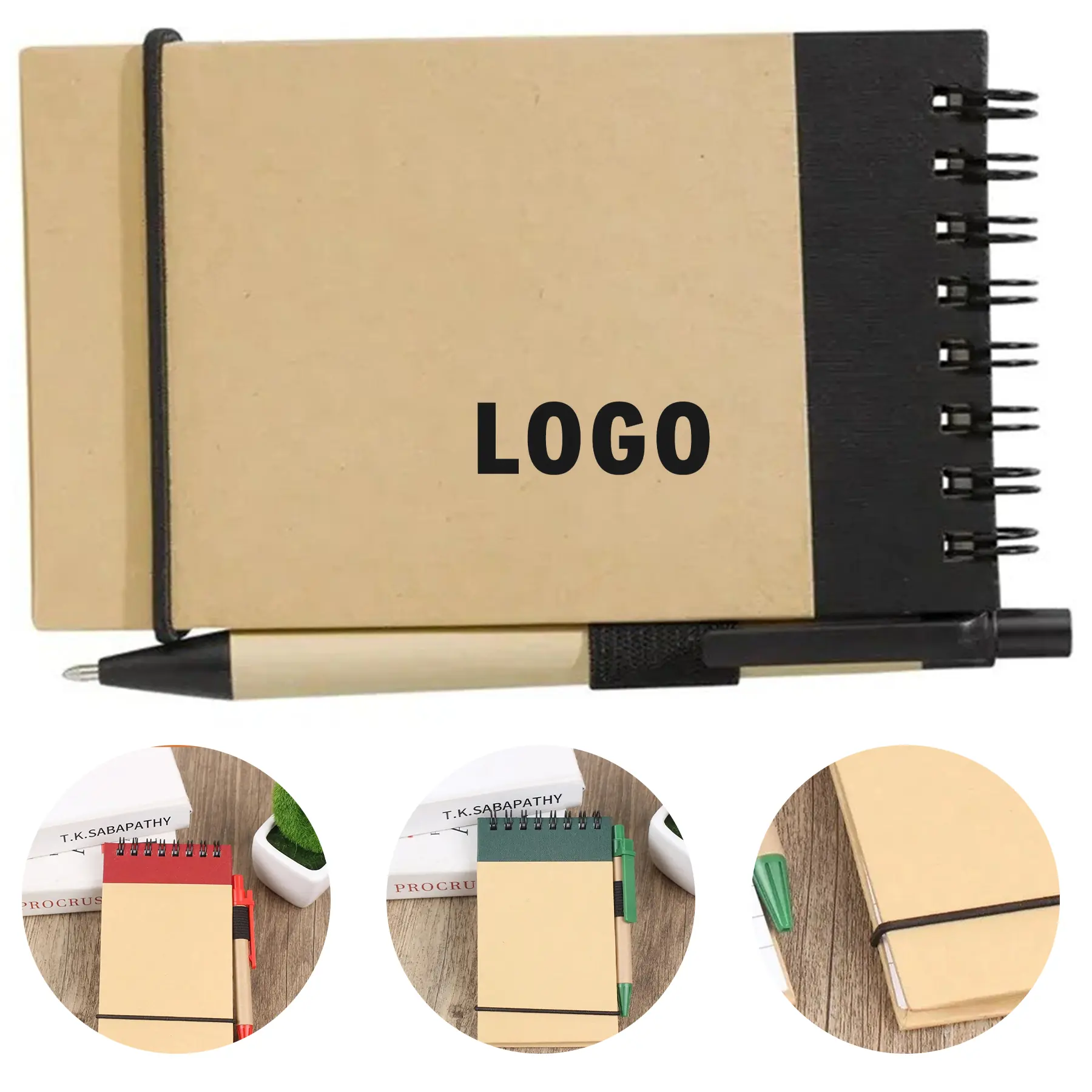 Sustainable Kraft Spiral Notebook Elastic Closure Pen 2