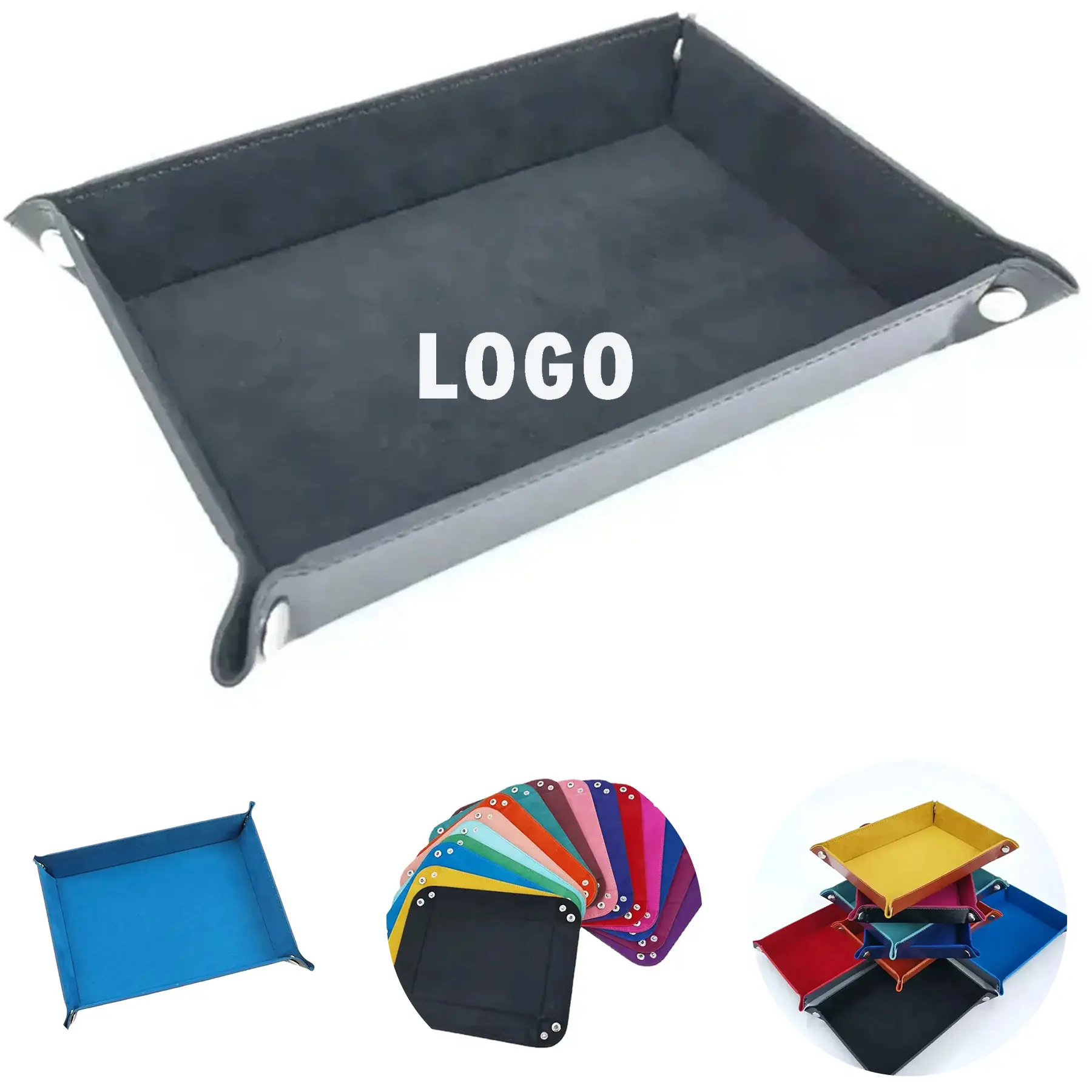 Collapsible PU Leather Desk Organizer Tray Travel Storage 2