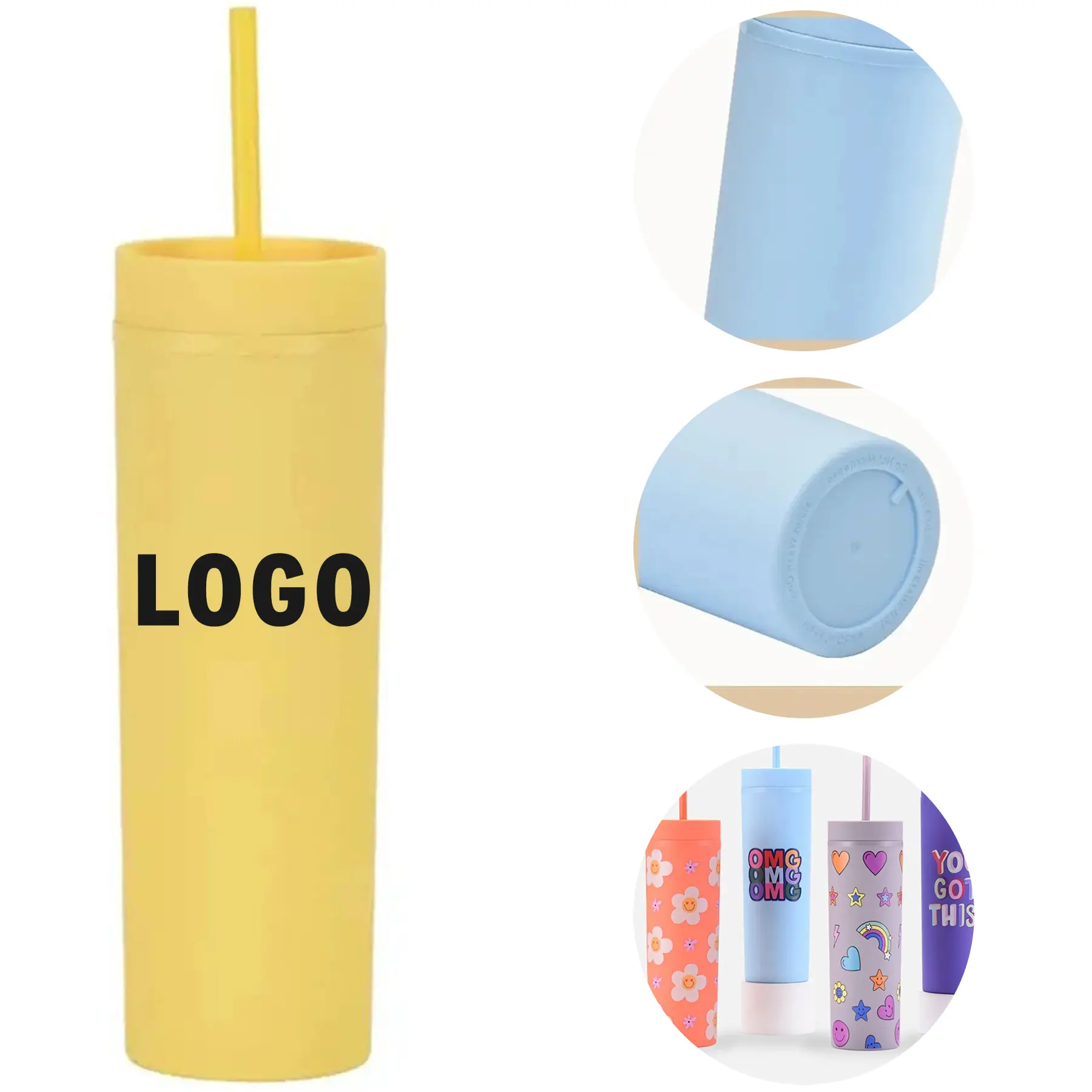 Customizable Double Wall Plastic Tumbler Straw 2
