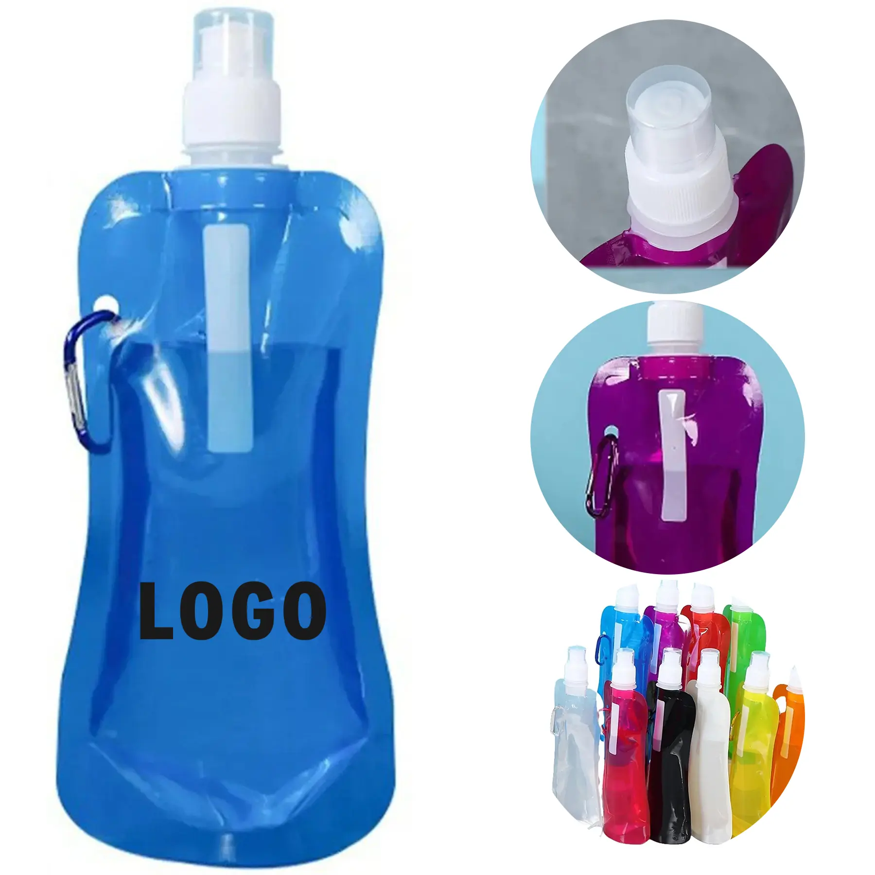 Custom Collapsible Reusable Water Bottle Carabiner Clip 2