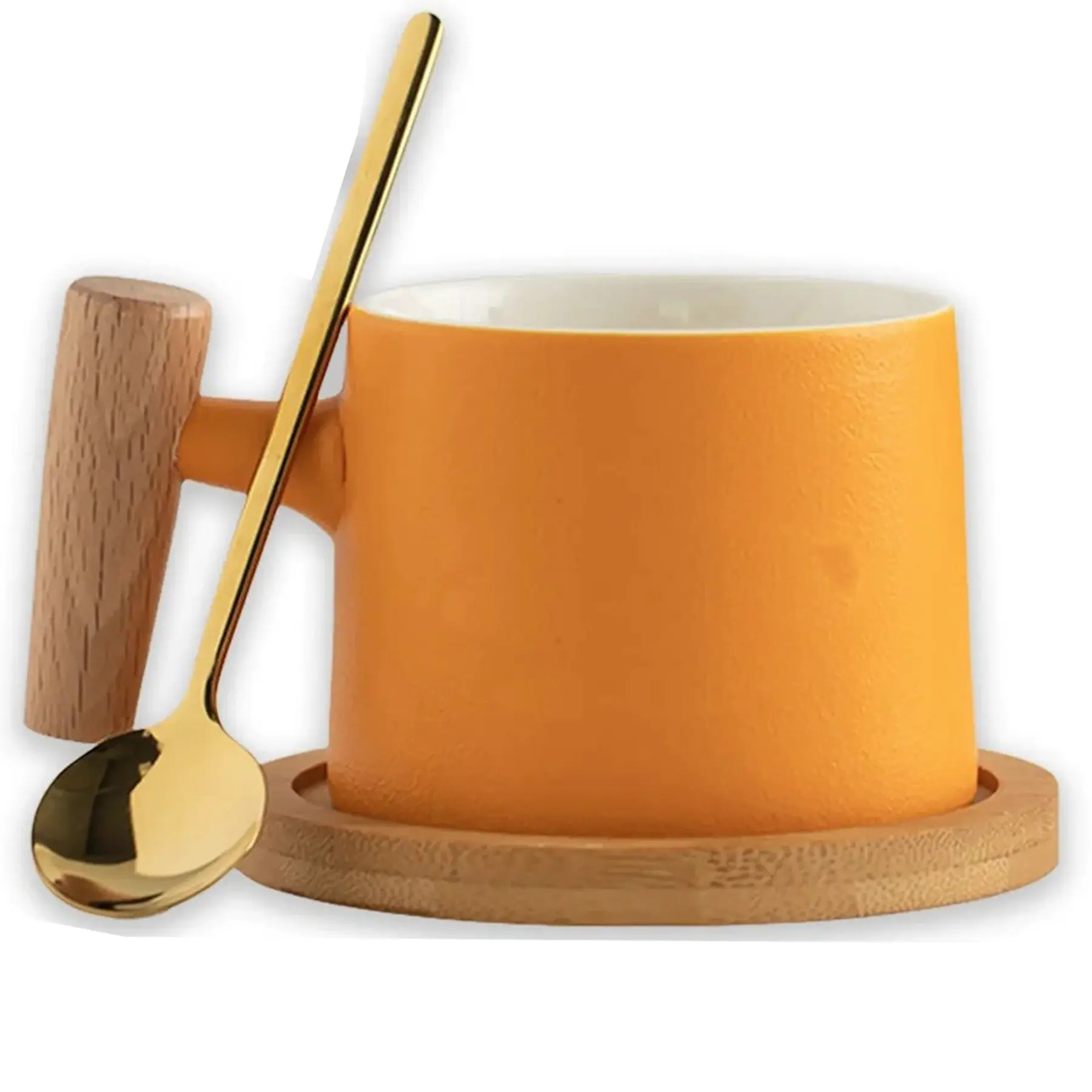 Refined Ceramic Coffee Mug Wooden Handle Gift Set