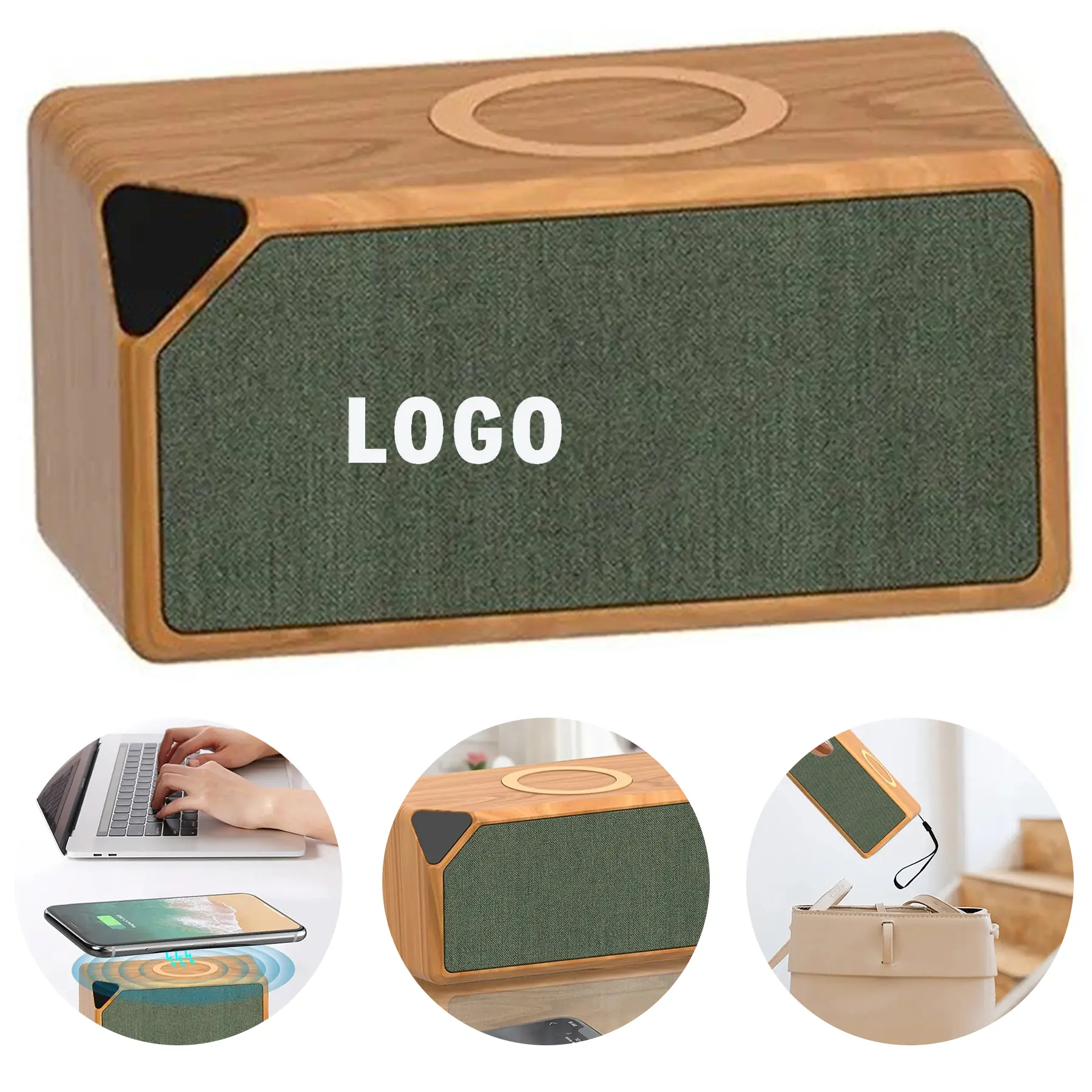 Modern Wood Grain Wireless Charger Bluetooth Speaker 2