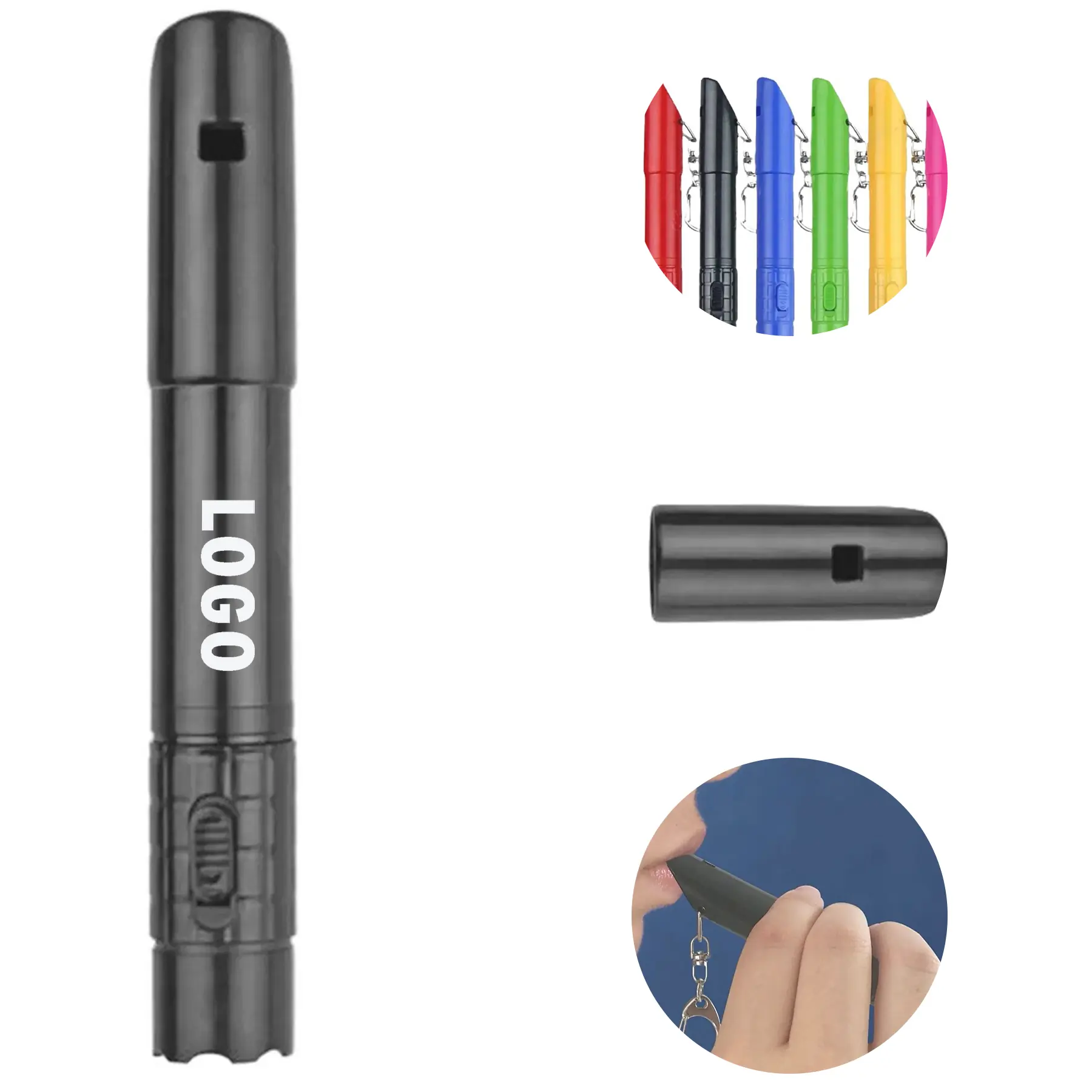 Emergency LED Ballpen Whistle Keychain Flashlight Tool 2