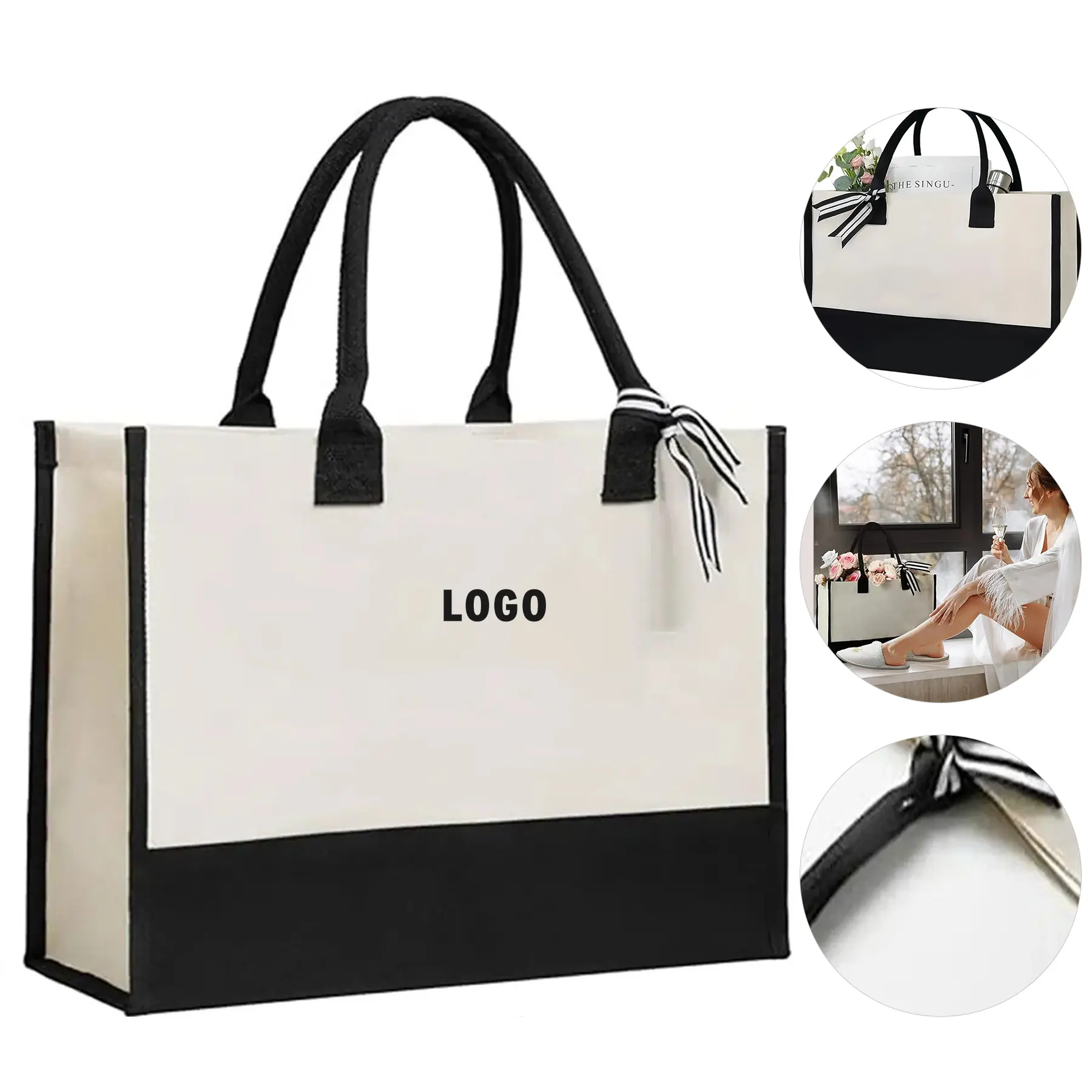 Personalized Canvas Beach Tote Custom Initial Monogram Shopping Bag 2