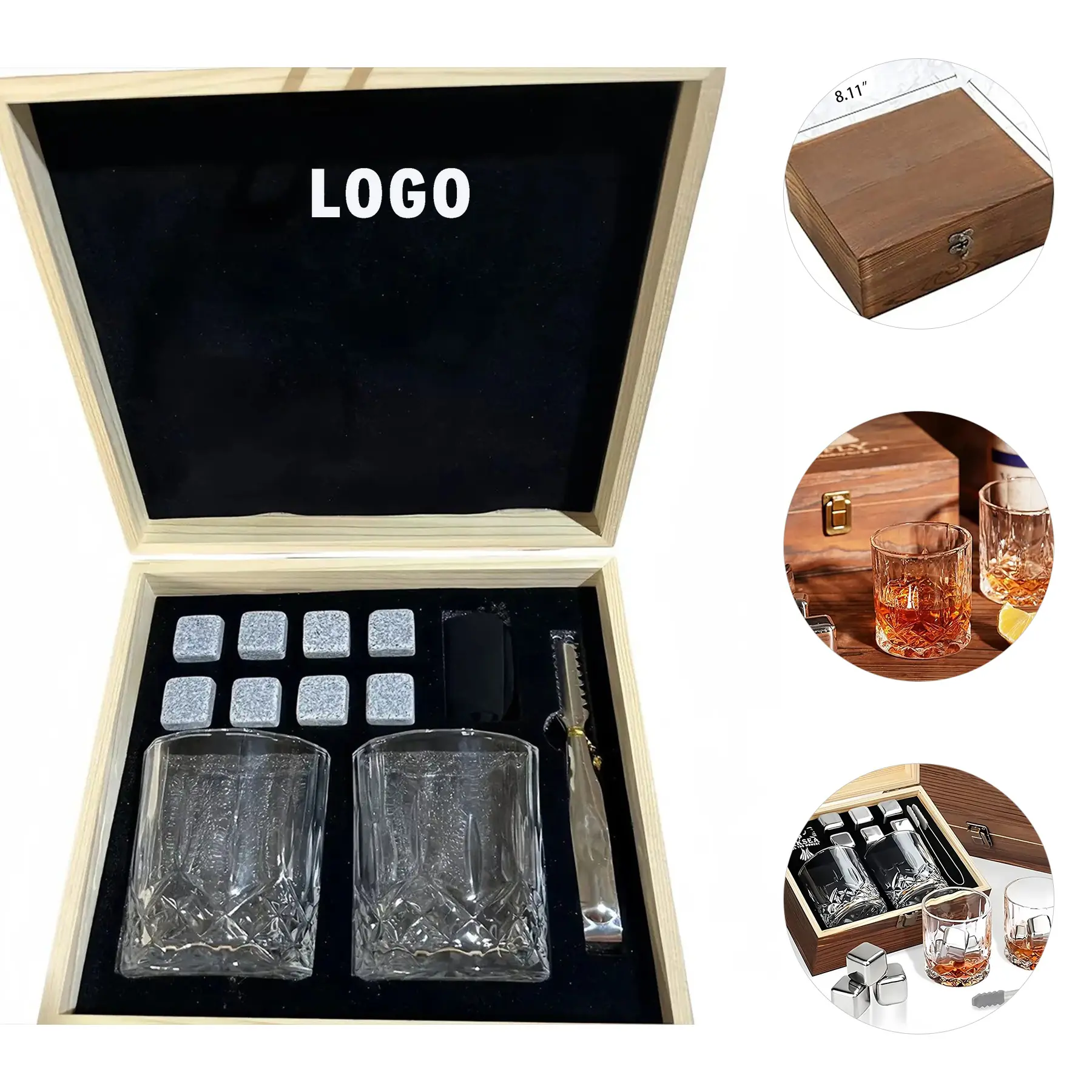 Premium Whiskey Chilling Stones Gift Set with 2 Tumblers 2