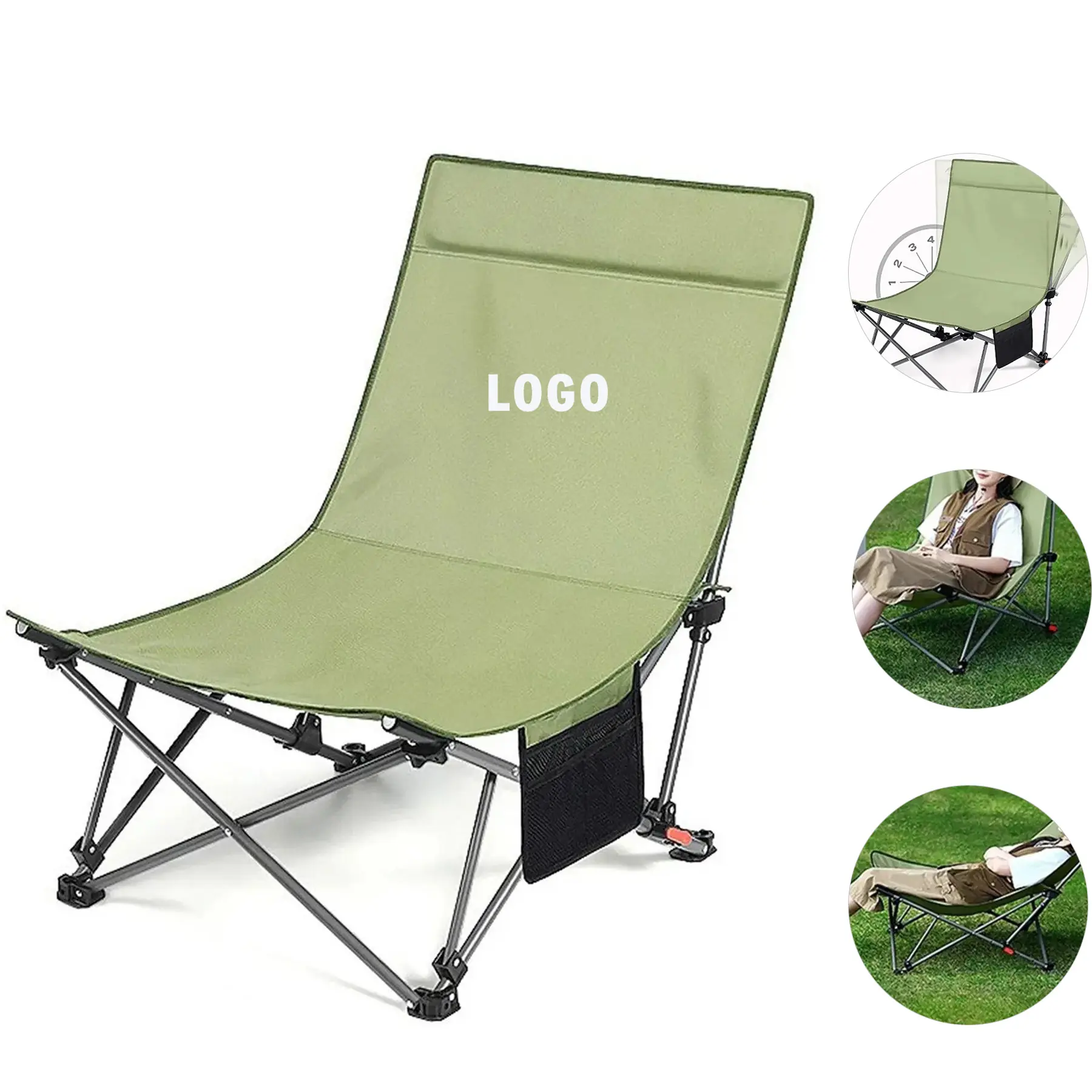 Foldable Outdoor Recliner Chair Camping Lounge Portable Adjustable Seat 2