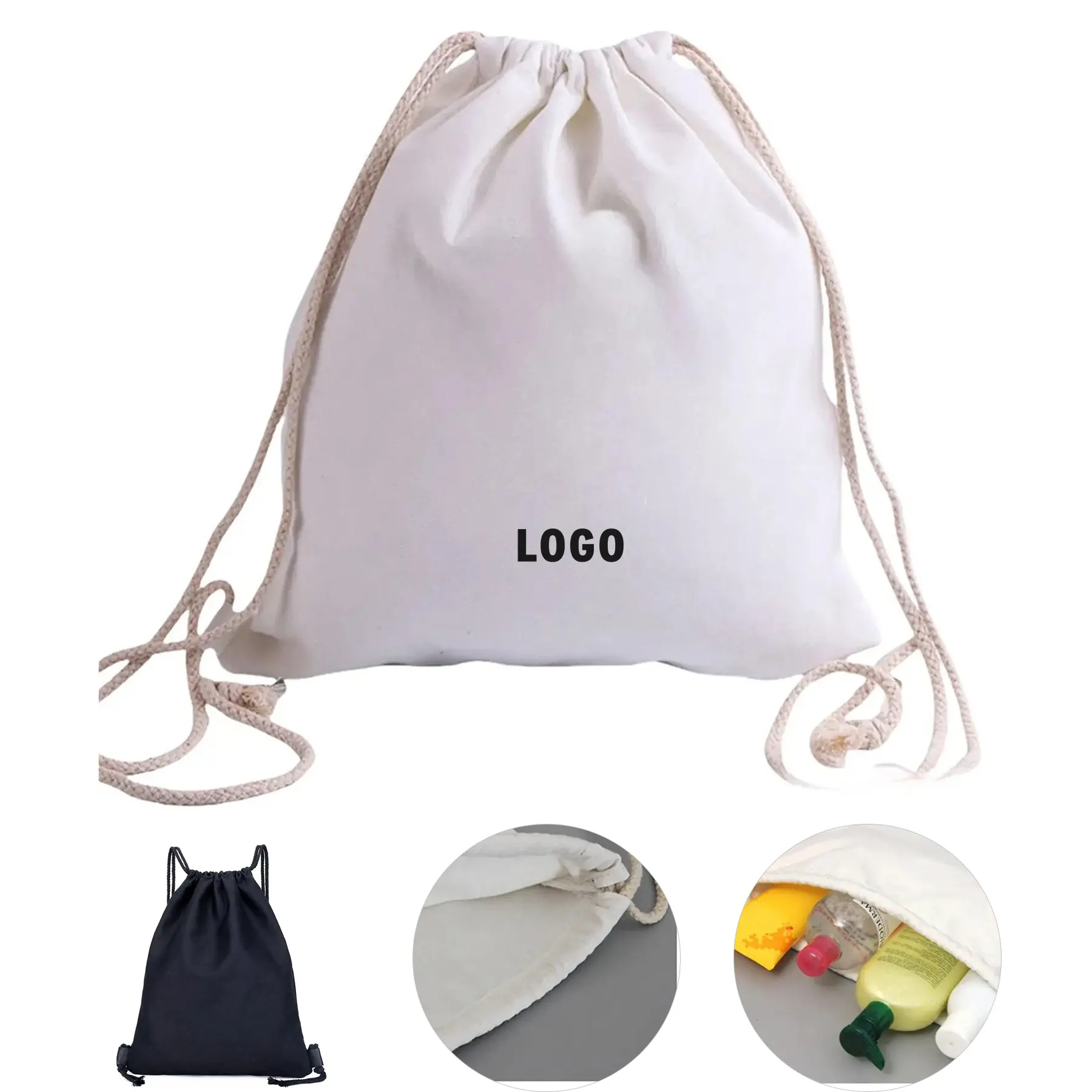 Plain Cotton Canvas Drawstring Backpack for Custom Crafts 2