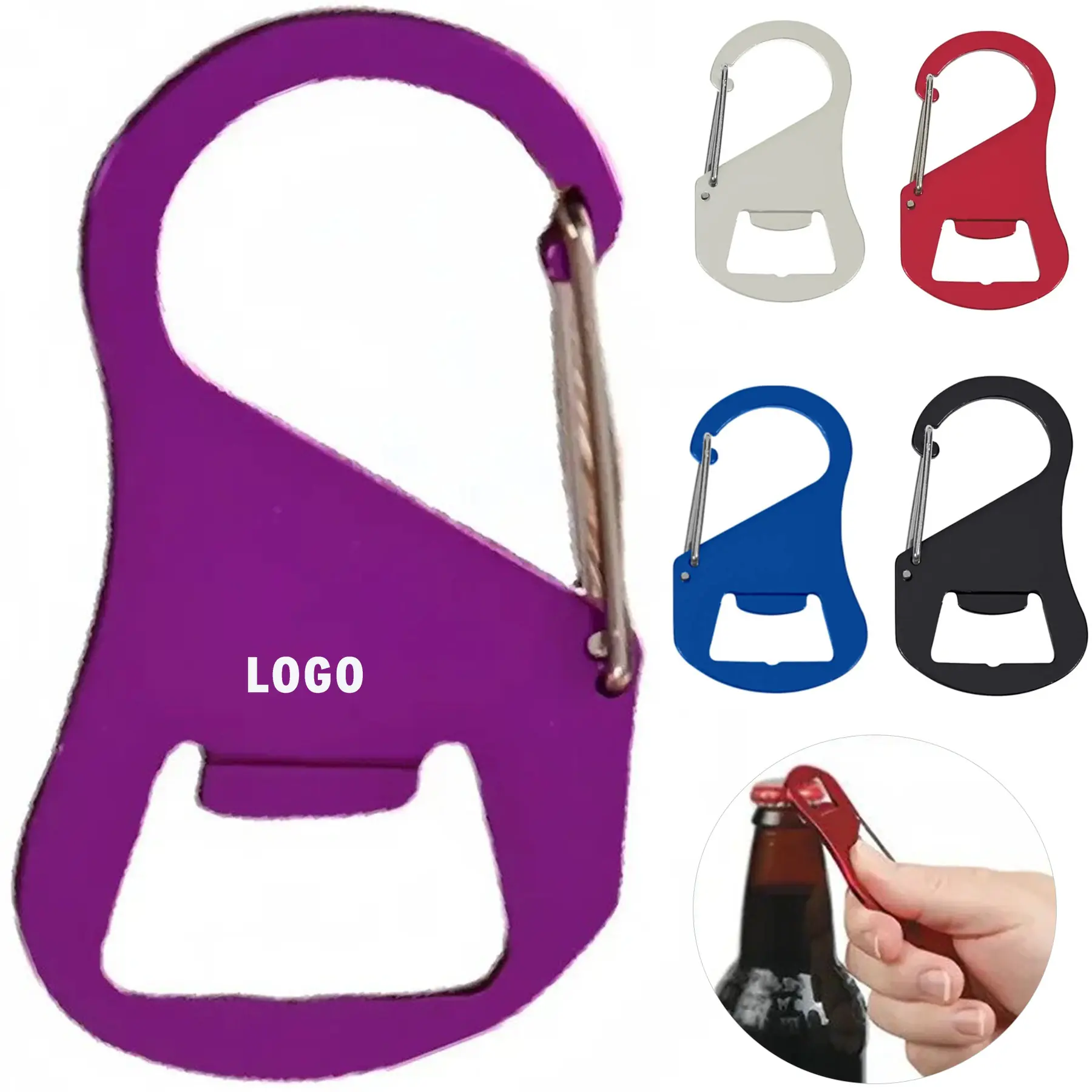 Personalized Aluminum Bottle Opener Carabiner Clip Outdoor Hiking Camping 2