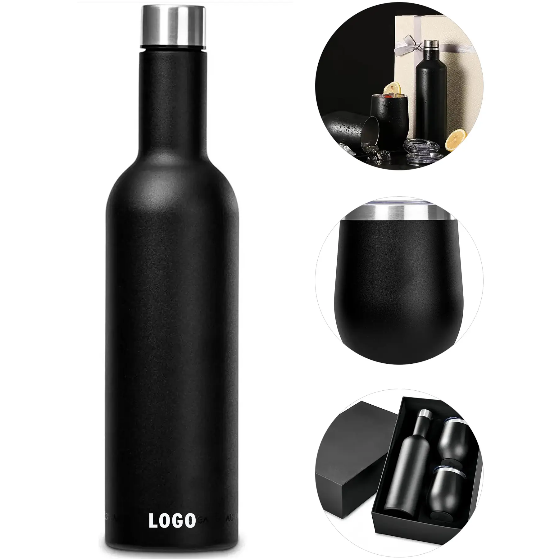 Double Wall Vacuum Insulated Travel Mug Set Wine Tumbler Water Bottle Gift 2