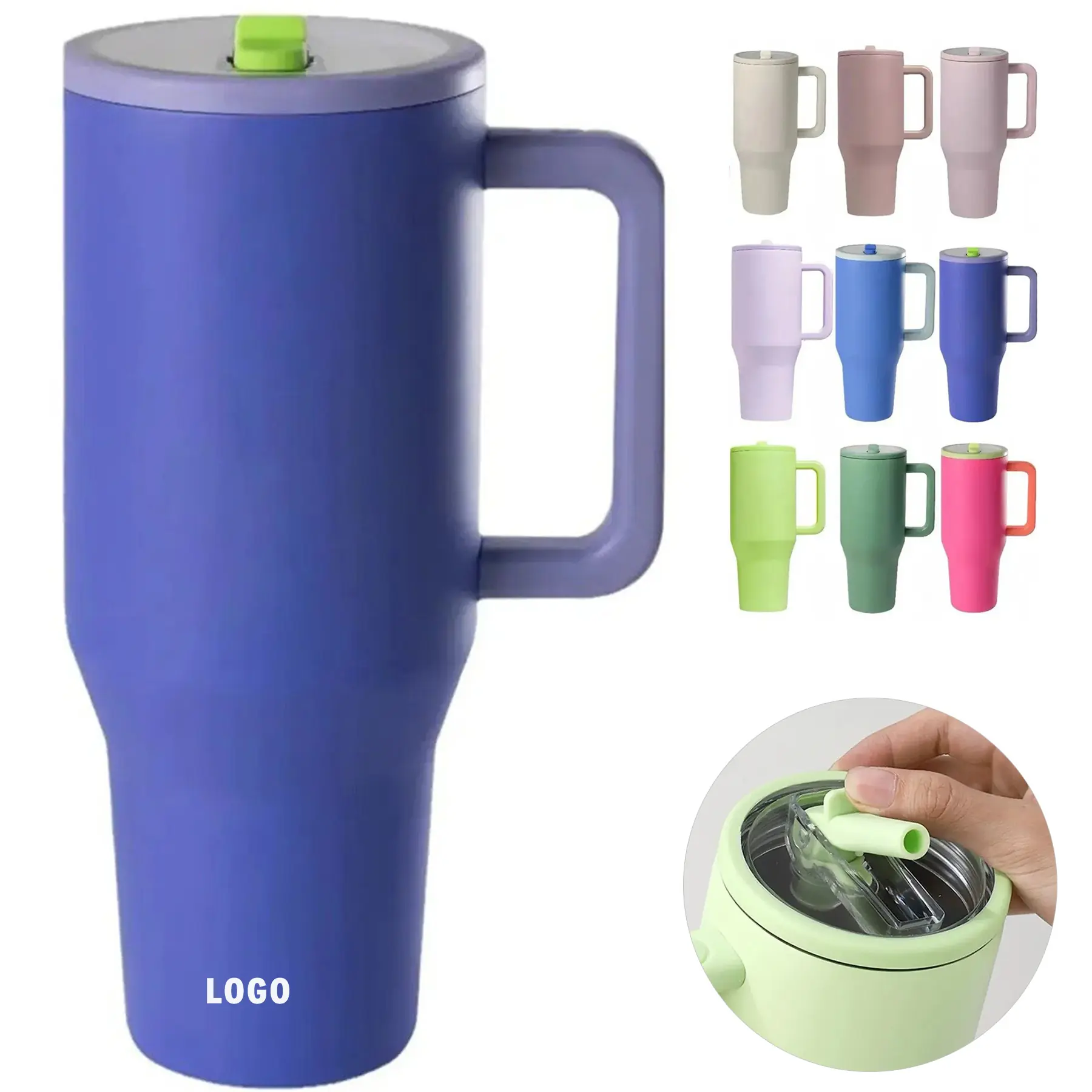 40oz Double Wall Insulated Car Cup Leakproof Foldable Straw Lid 2