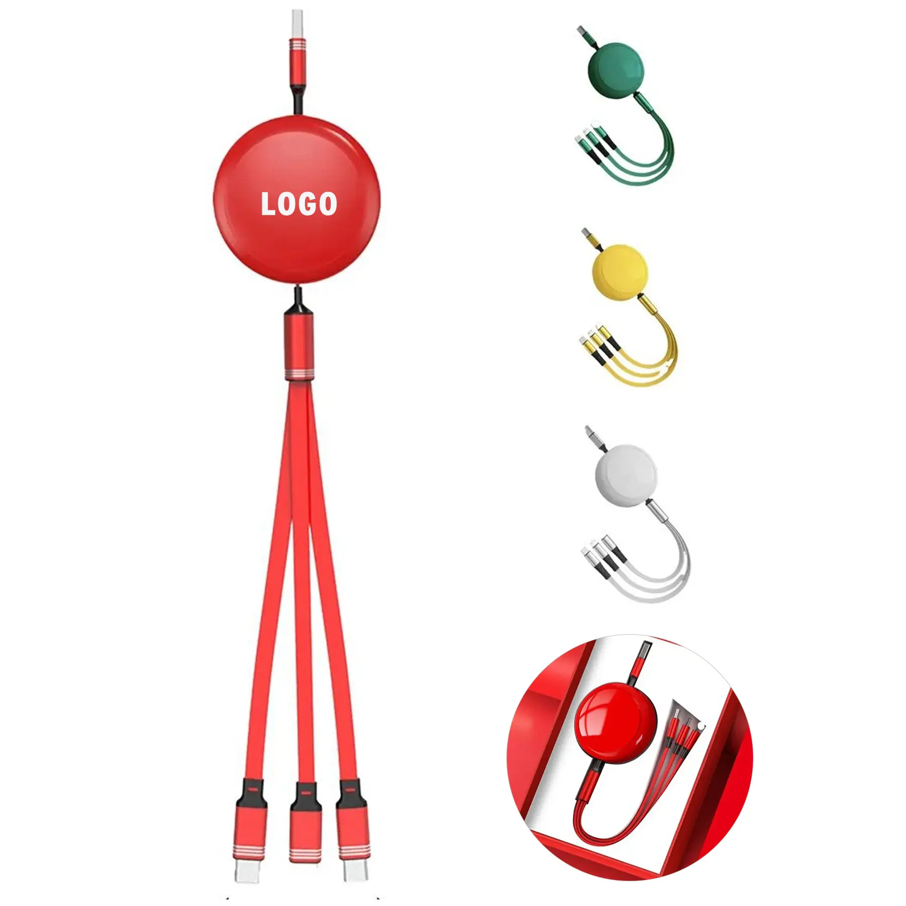 Retractable Charger Cable 3 Connectors Micro USB USB C Reversible 2