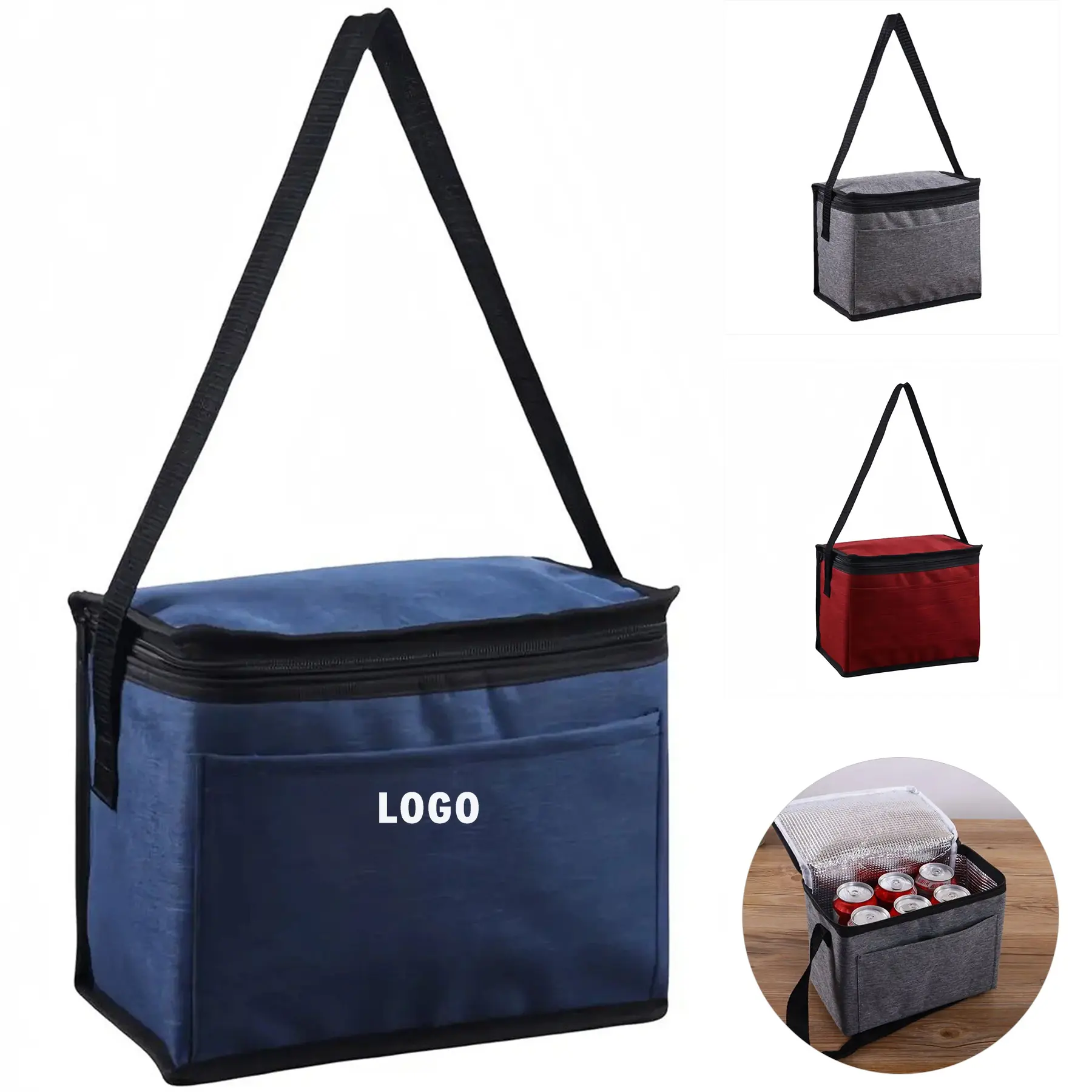 Insulated Heathered Lunch Bag Set 6 Pack Work Travel 2